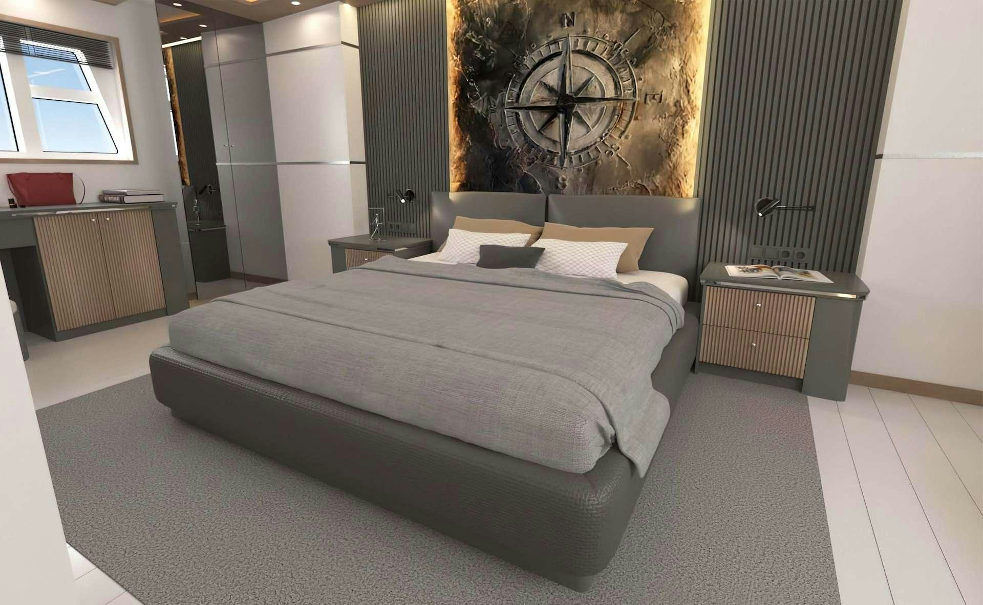 a bed in a room aboard LAVIN Yacht for Charter