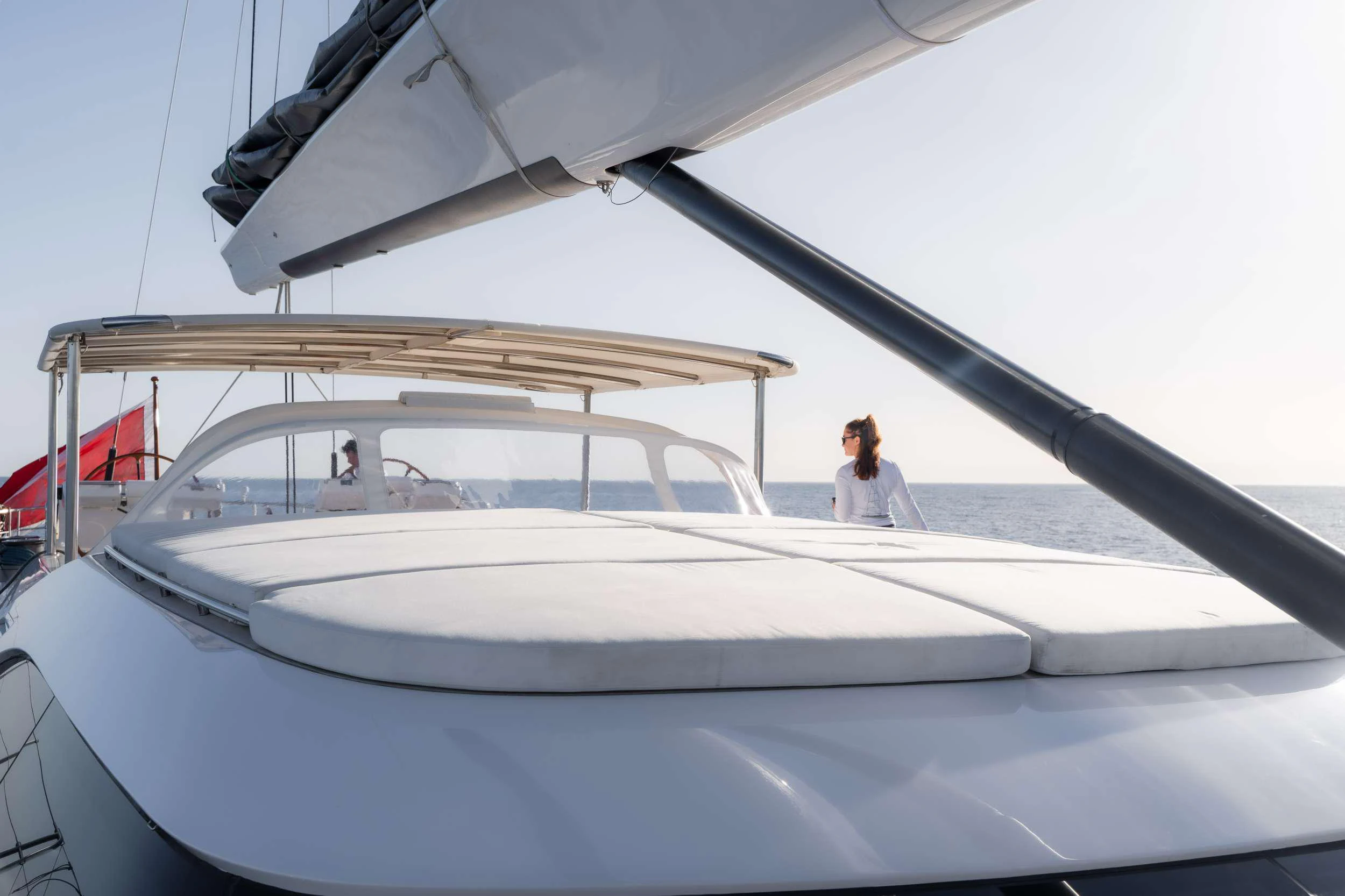 a person sitting on a yacht aboard VARSOVIE Yacht for Charter