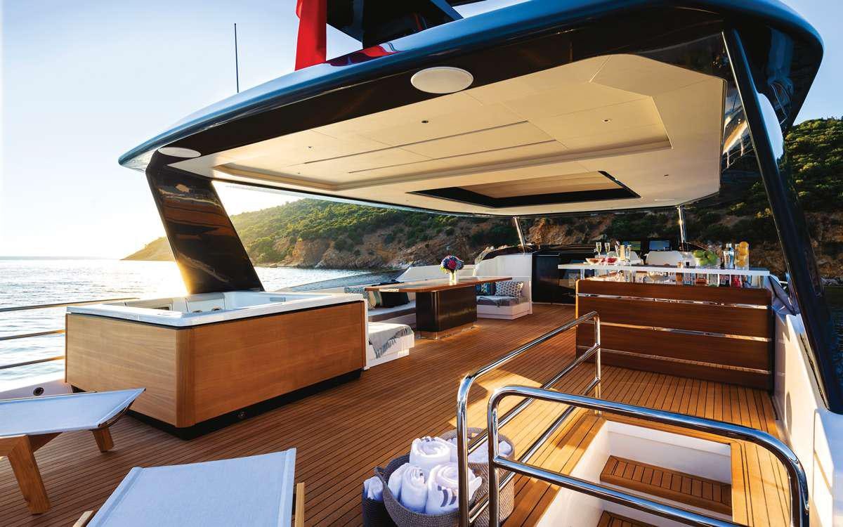 a boat on a deck aboard SAINT Yacht for Charter