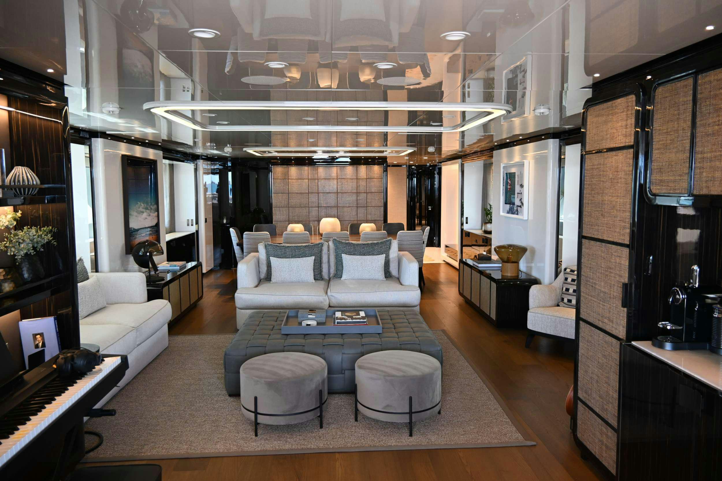 a room with a large glass wall aboard ANDIAMO Yacht for Charter