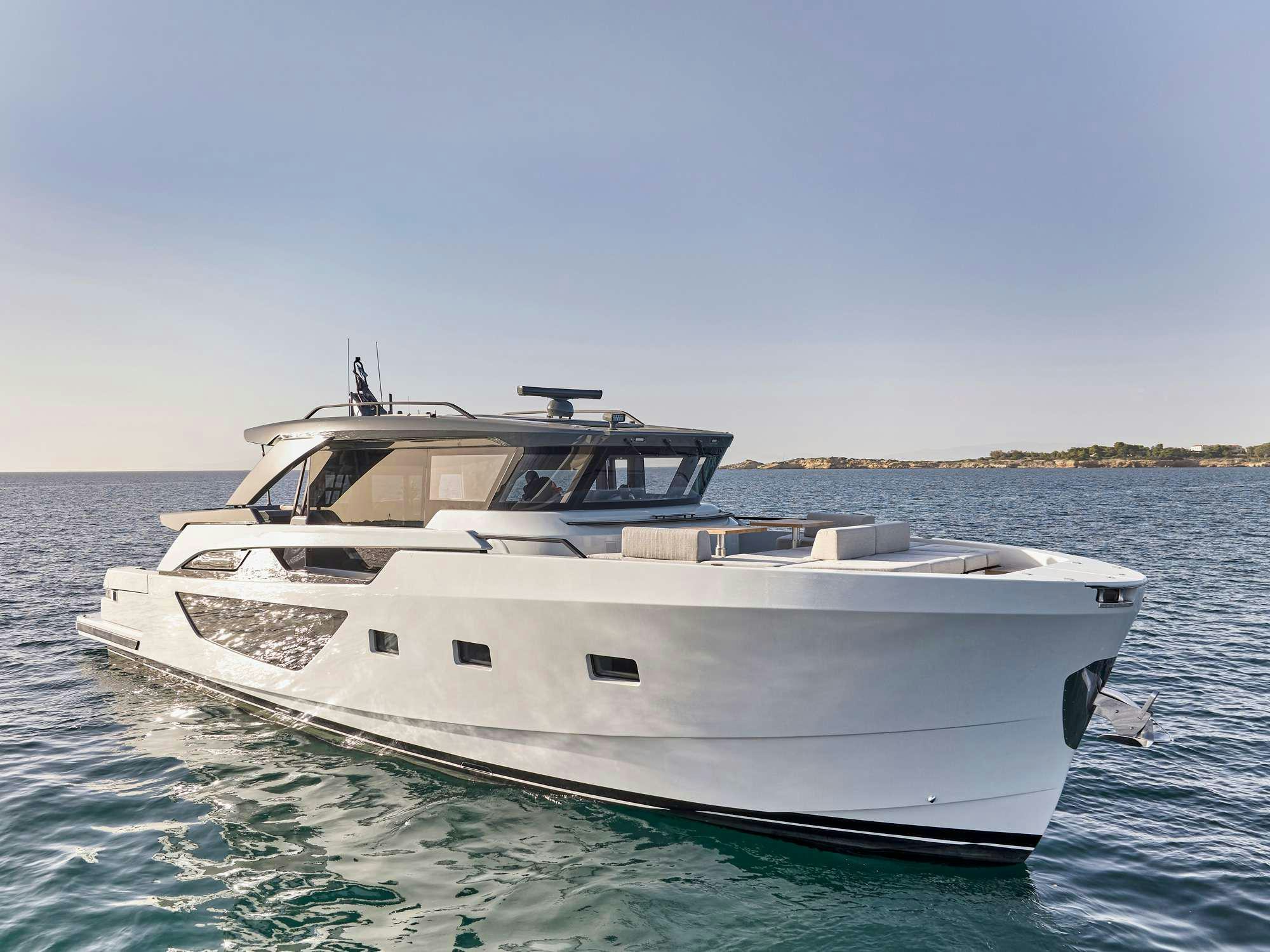 a white yacht on the water aboard DUCHESS Yacht for Charter
