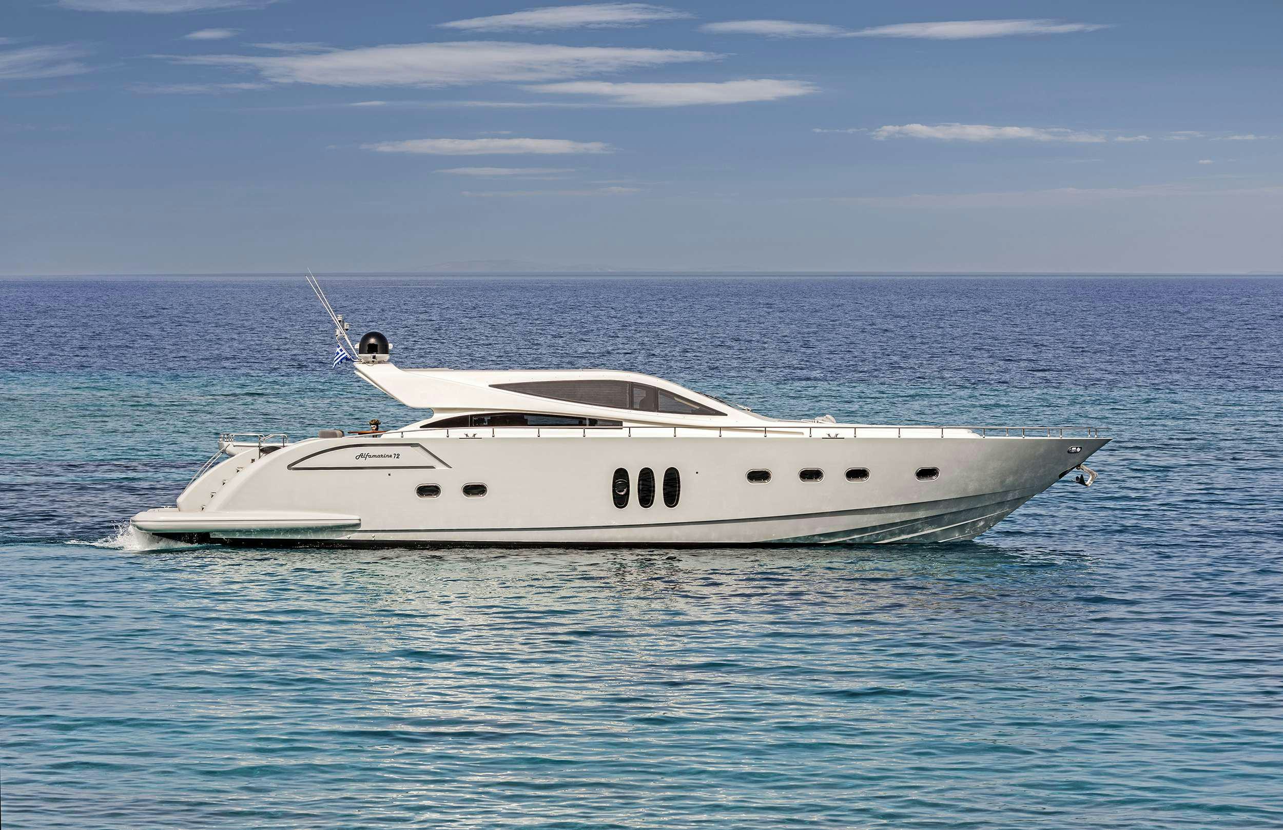 a white yacht in the water aboard DUNE Yacht for Charter