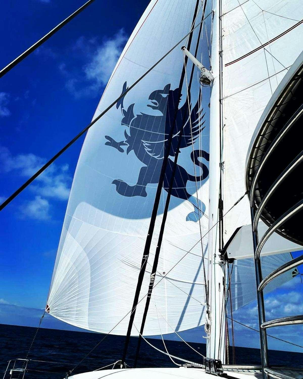 a flag on a pole aboard BLUE GRIFFIN - SUMMER Yacht for Charter