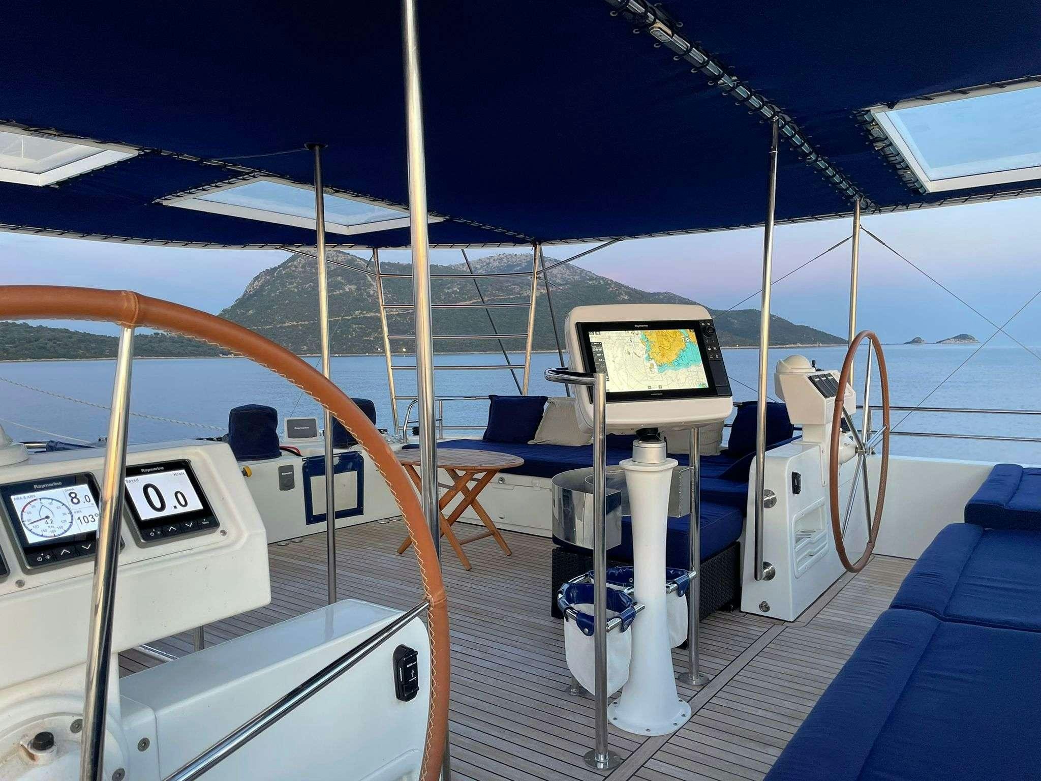 a boat with a screen and a boat in the water aboard BLUE GRIFFIN - SUMMER Yacht for Charter