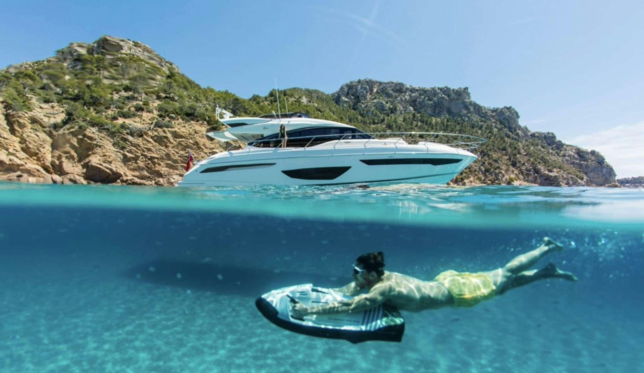 a person swimming in a boat aboard FAR & AWAY Yacht for Charter