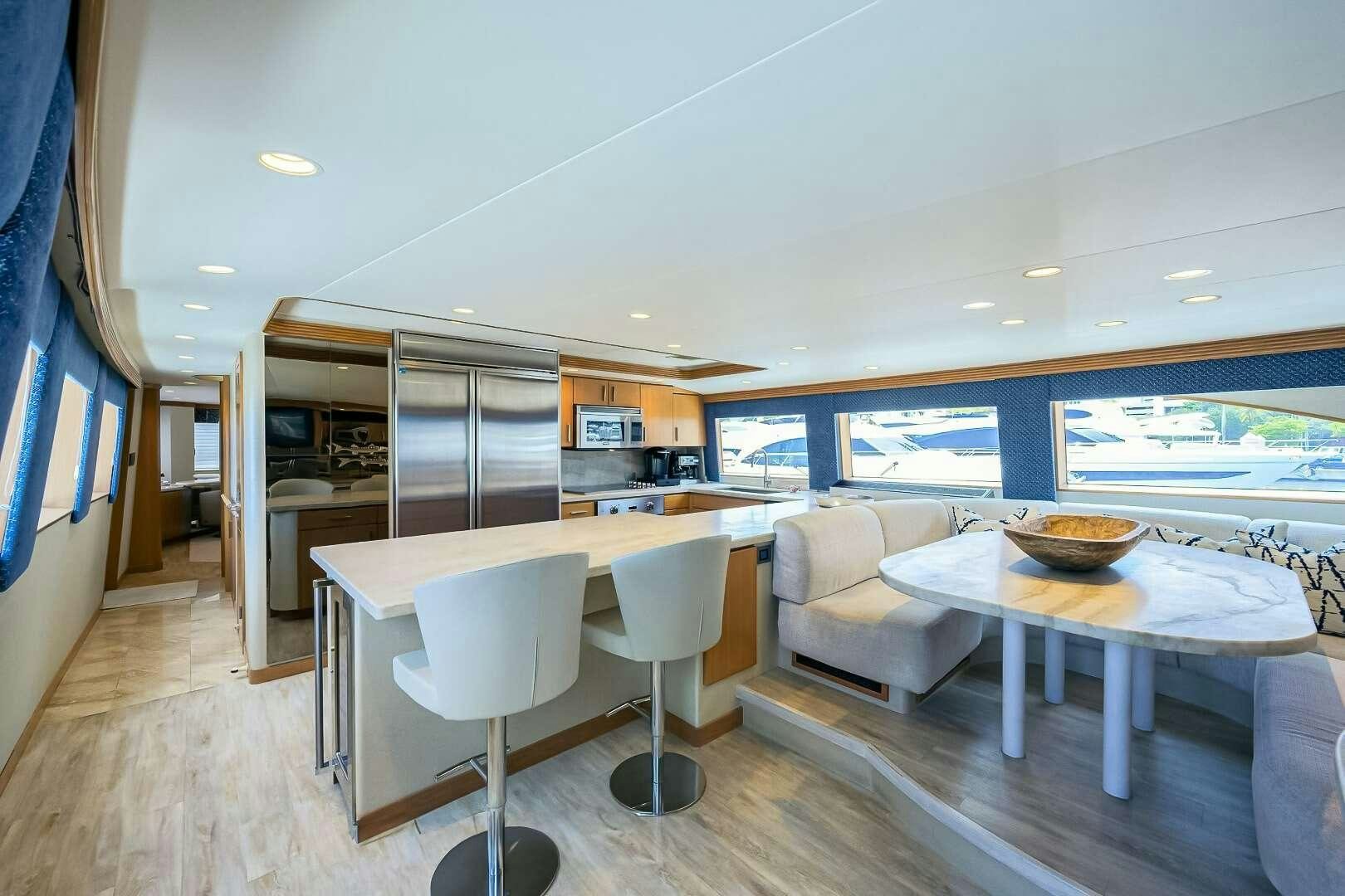a modern looking living room aboard HARD TIMES Yacht for Charter