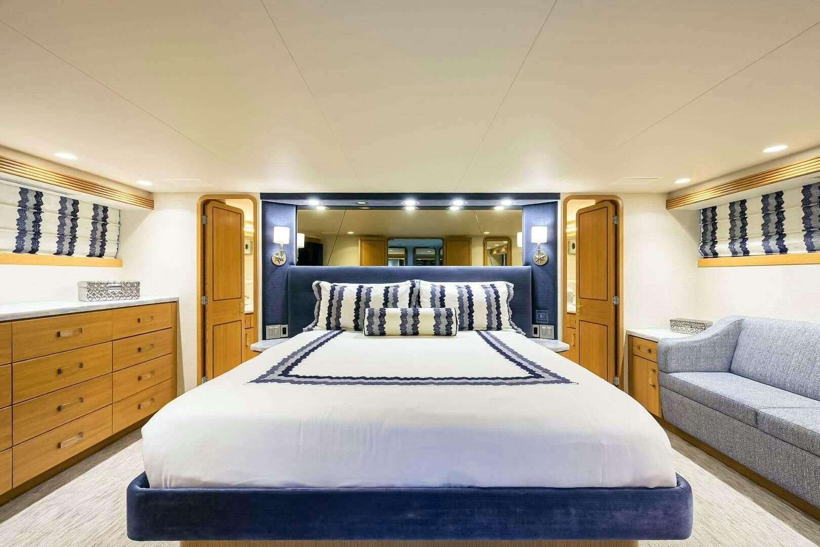 a bed in a room aboard HARD TIMES Yacht for Charter
