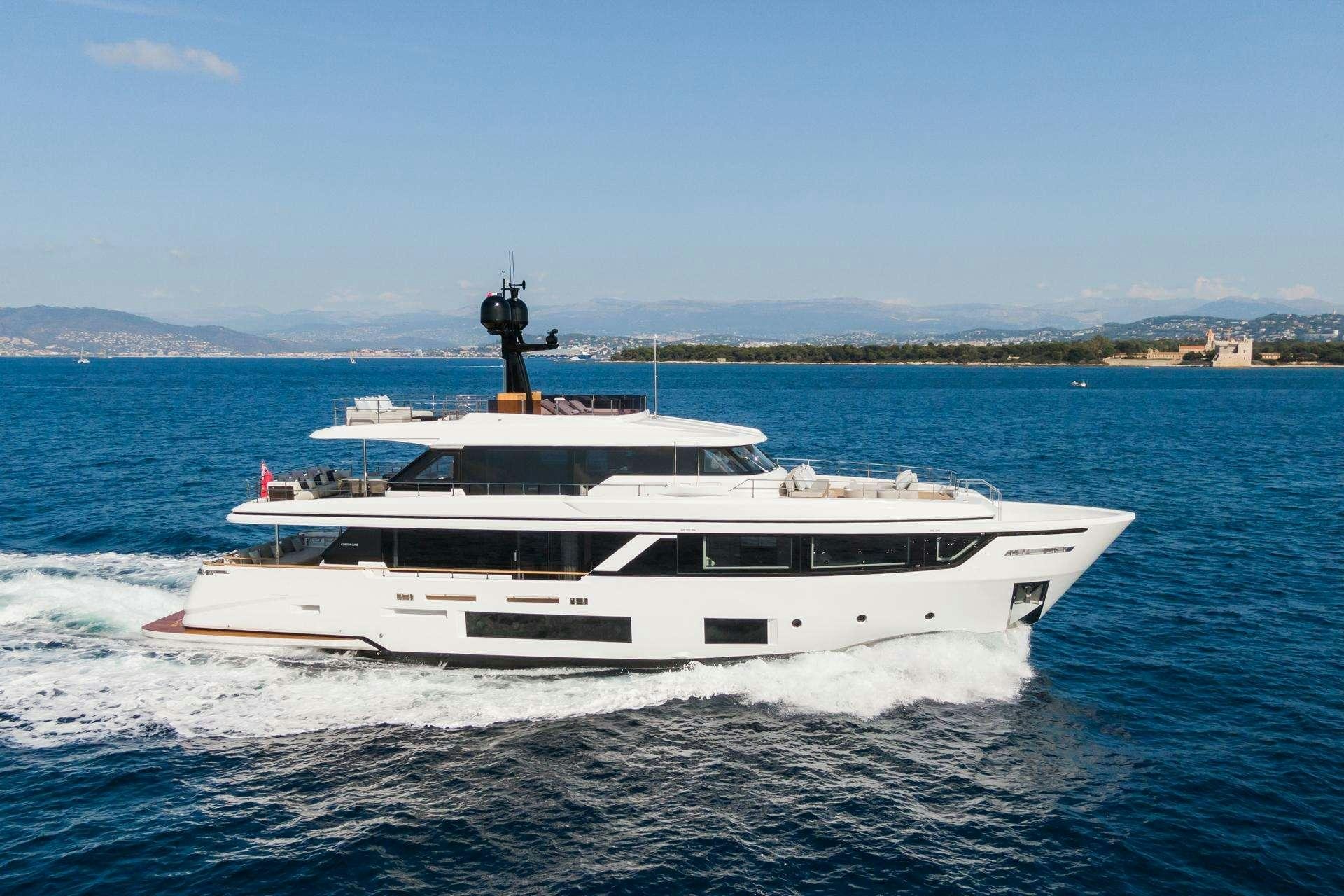 a white yacht on the water aboard MRS L Yacht for Charter