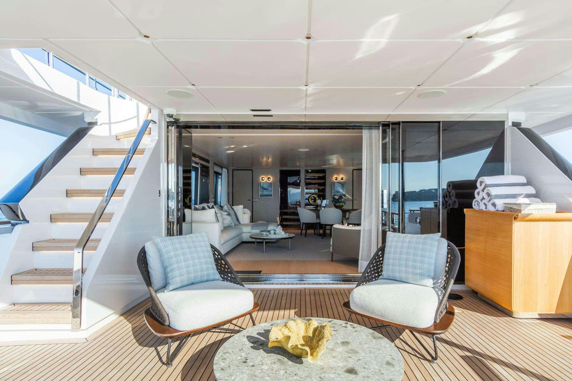 a modern looking living room aboard MRS L Yacht for Charter