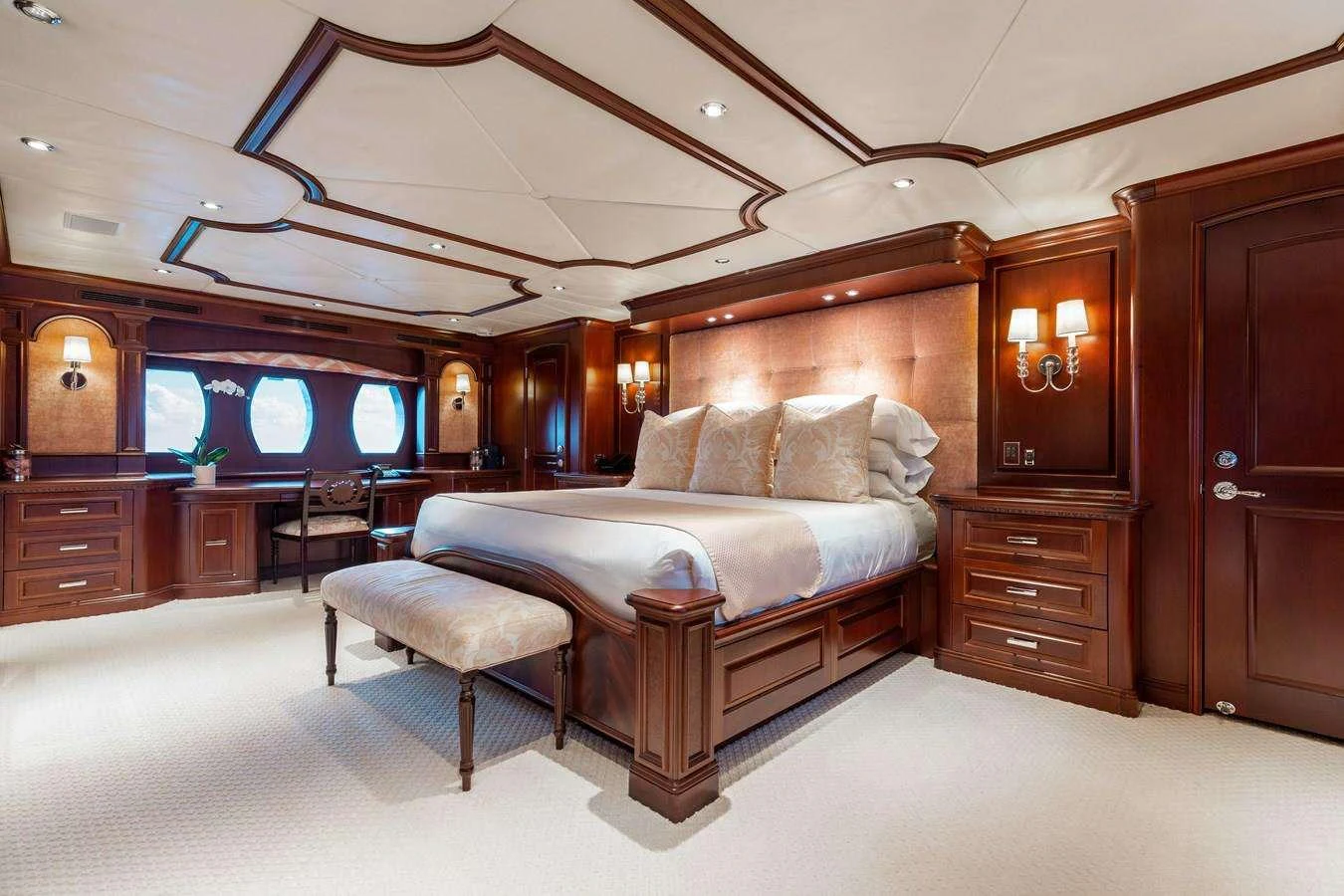 a bed in a room aboard BOUCHON Yacht for Charter