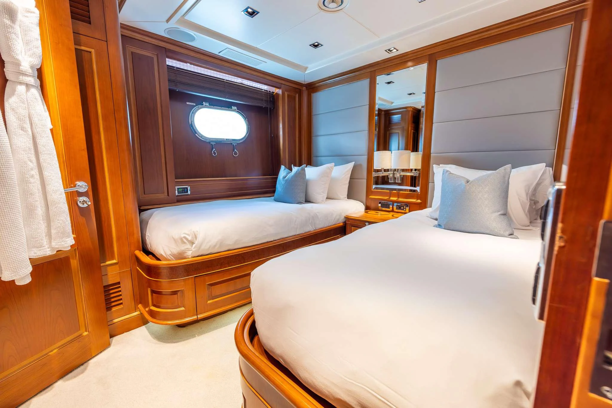 a room with two beds aboard ARTHUR'S WAY Yacht for Charter