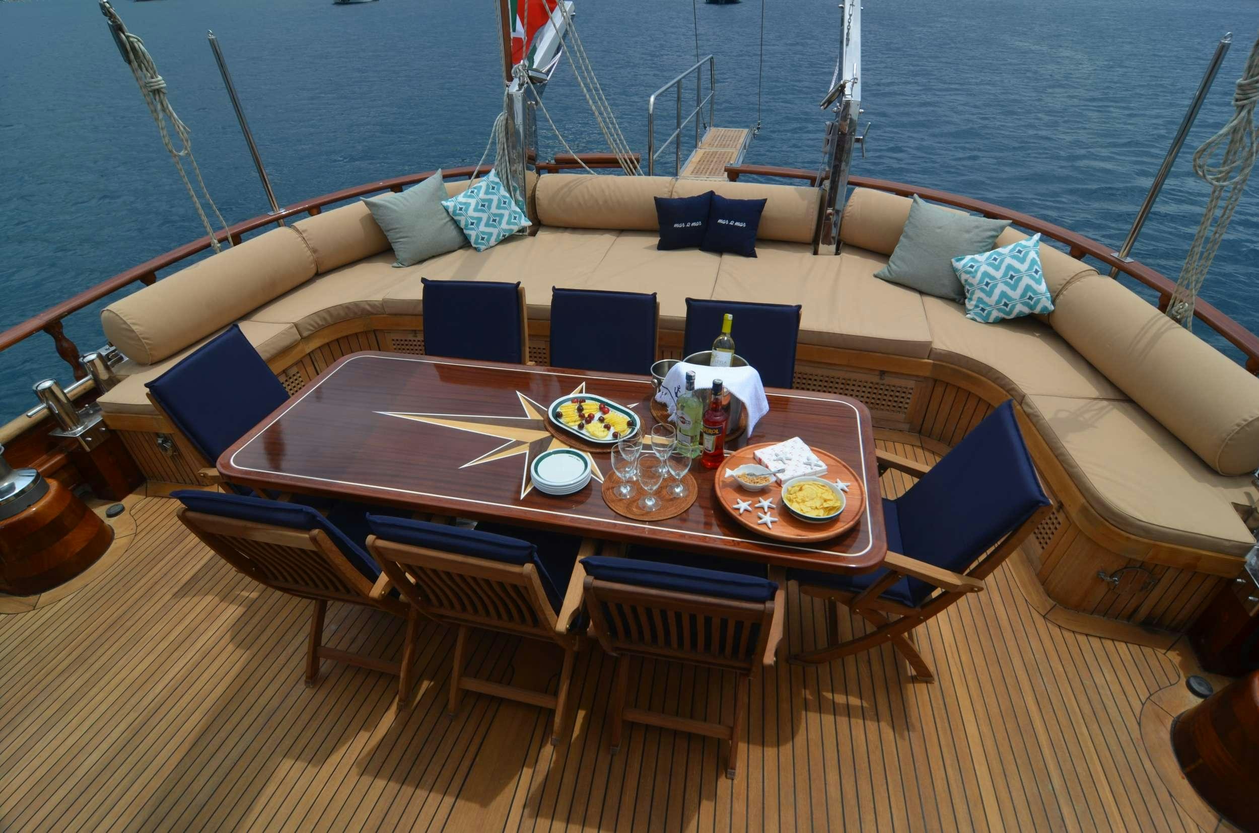 a table on a boat aboard MAR E MAR Yacht for Charter