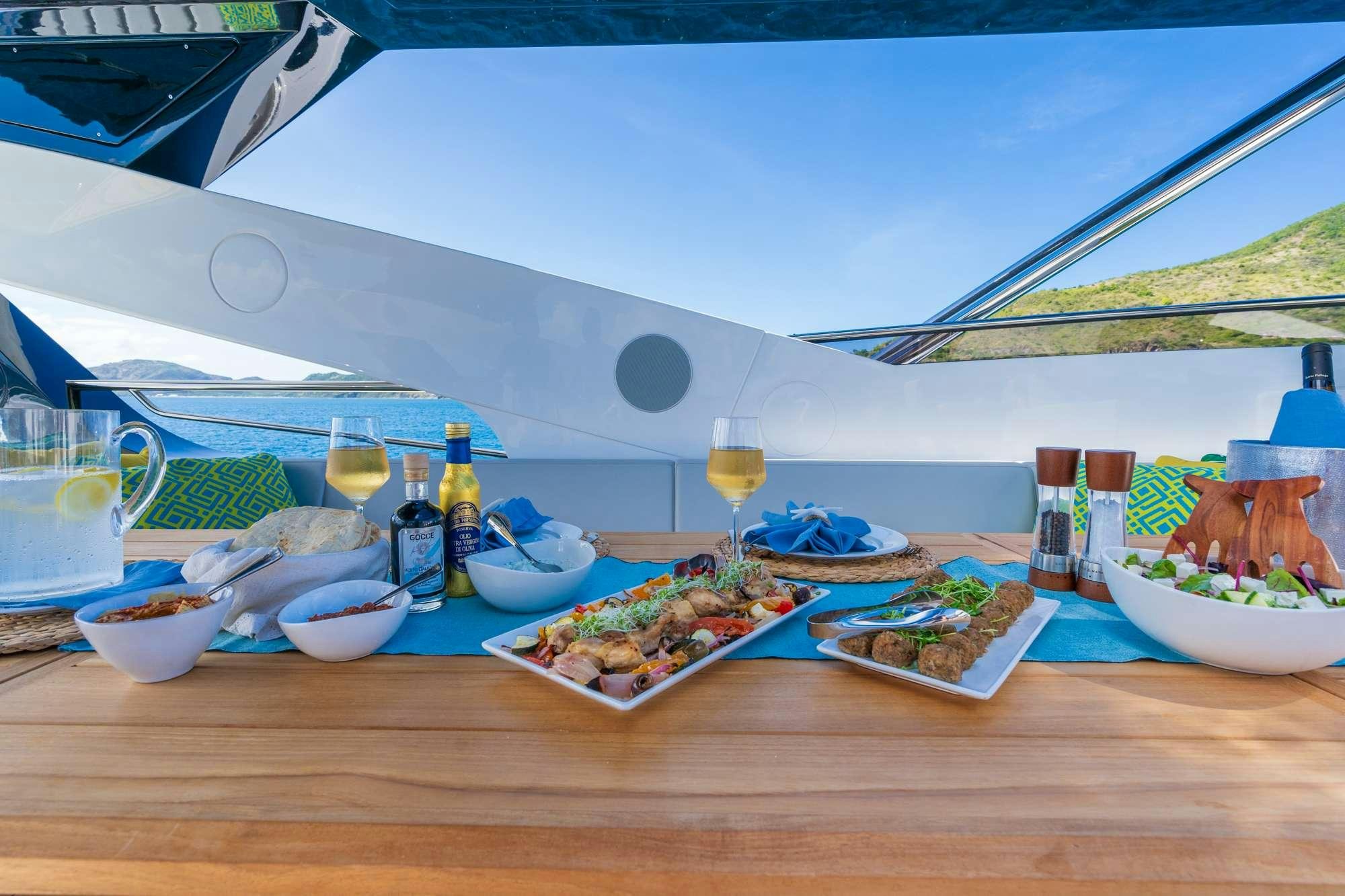 food on a table aboard ACCIDENTAL SUCCESS II Yacht for Charter