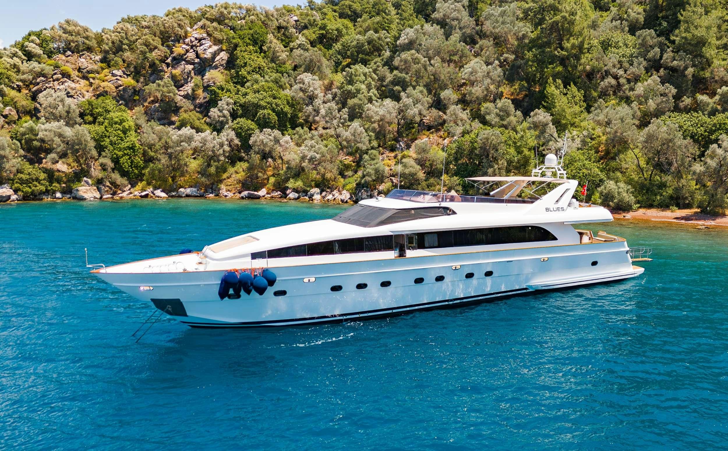 a white yacht in the water aboard BLUES Yacht for Charter
