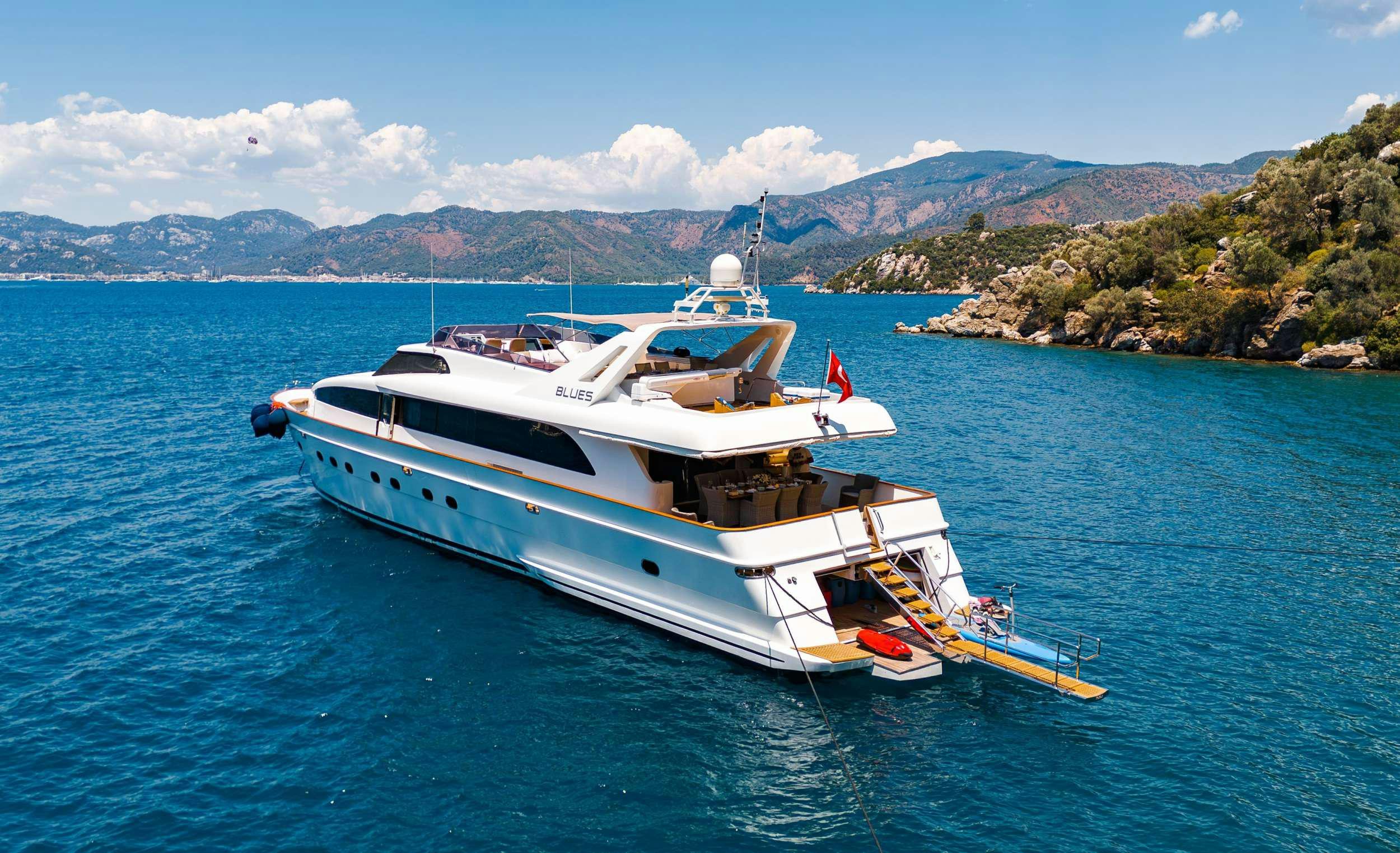 a boat in the water aboard BLUES Yacht for Charter