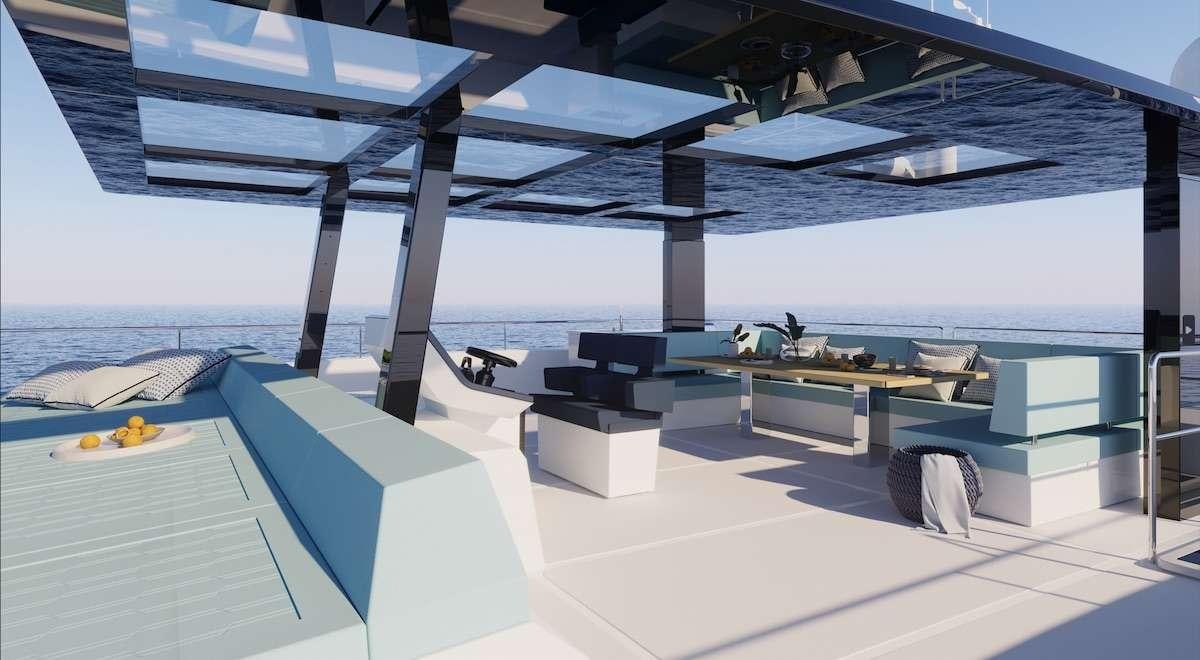 a room with a table and chairs aboard MARIA THERESE Yacht for Charter