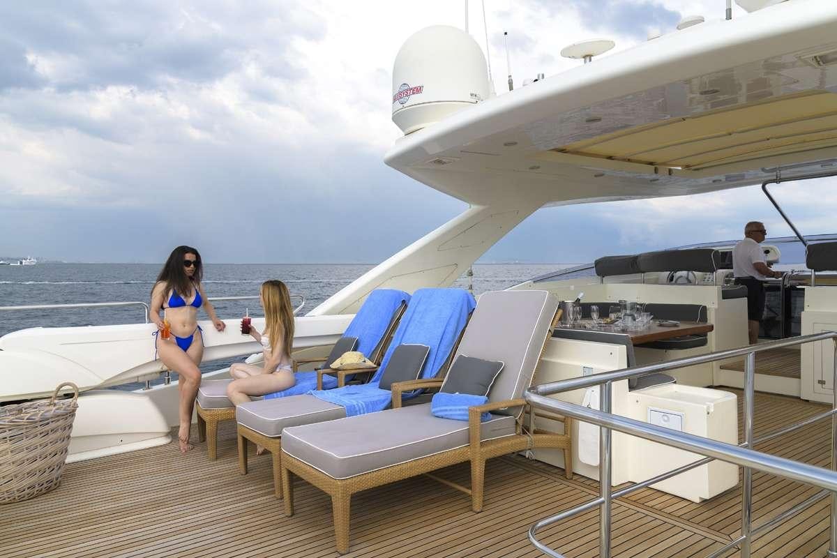 a person standing on a deck looking at a plane aboard ANNE MARIE Yacht for Charter