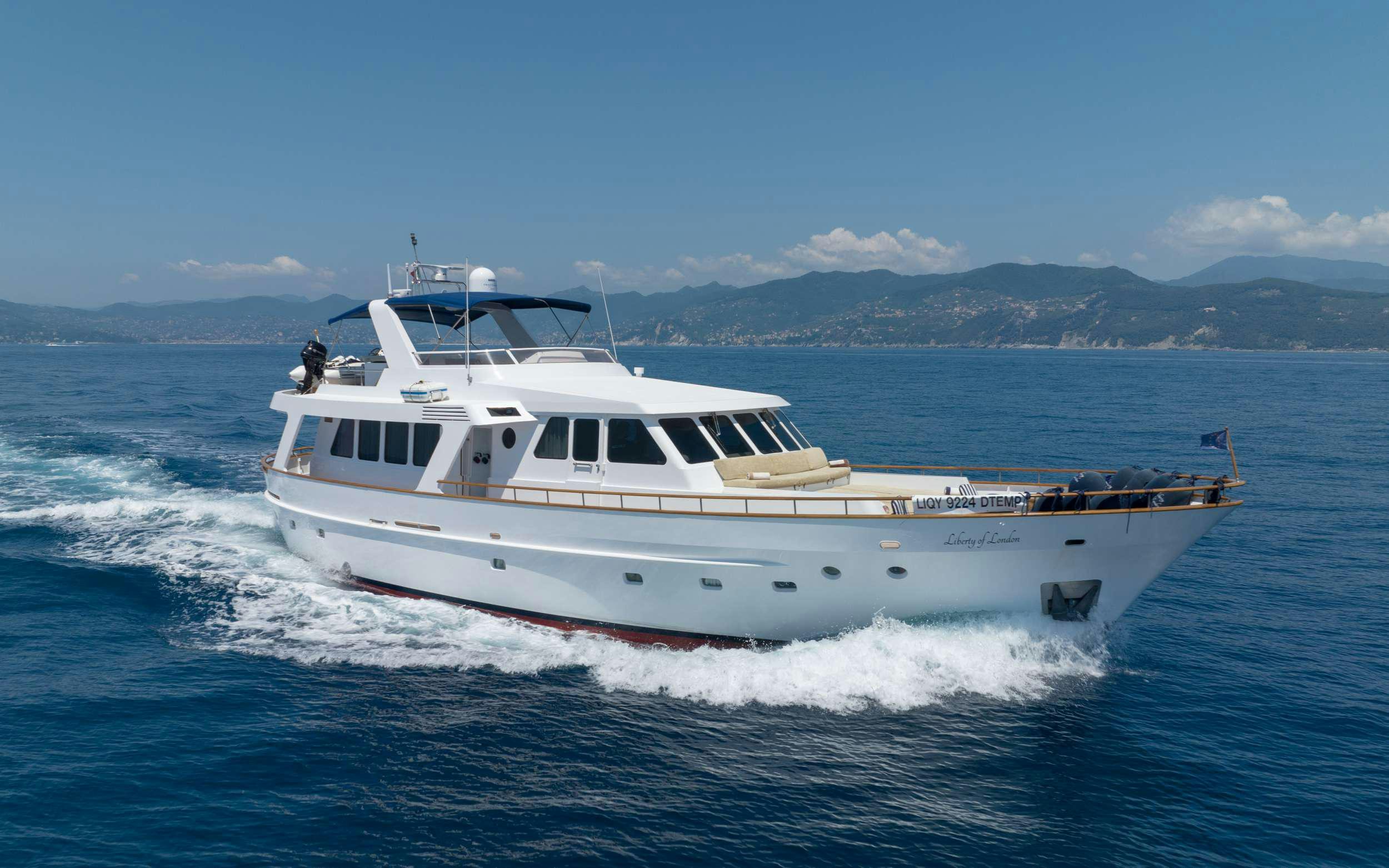 a boat on the water aboard LIBERTY OF LONDON Yacht for Charter
