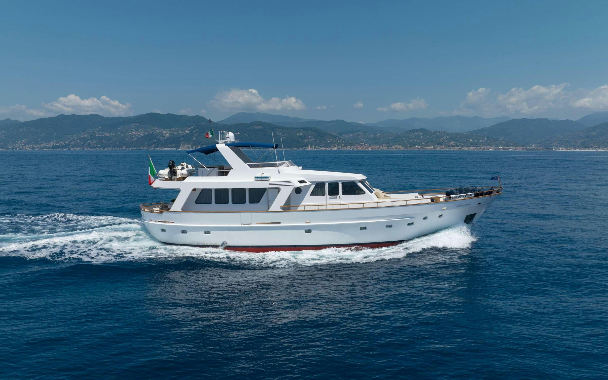 a boat on the water aboard LIBERTY OF LONDON Yacht for Charter