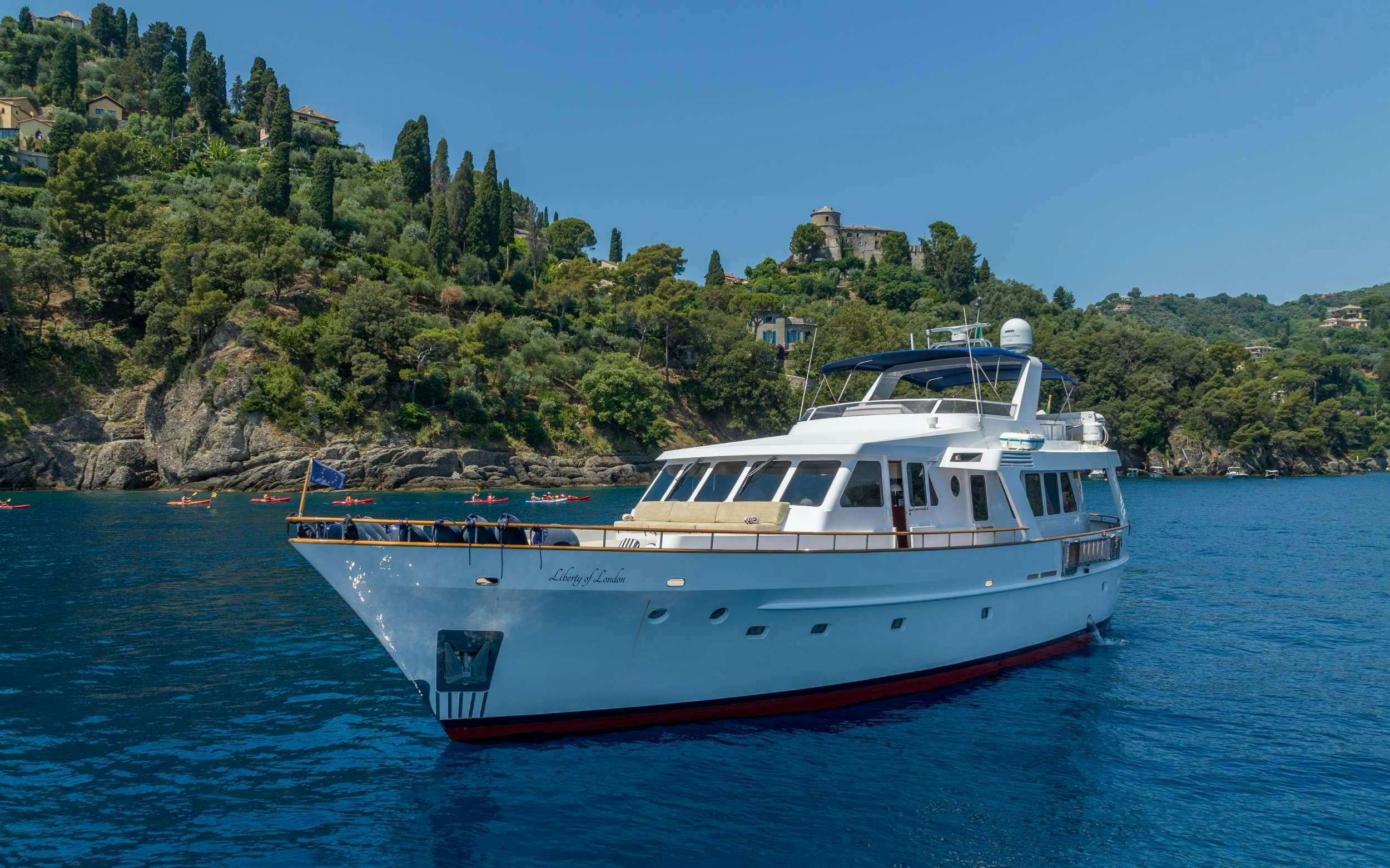 a boat on the water aboard LIBERTY OF LONDON Yacht for Charter