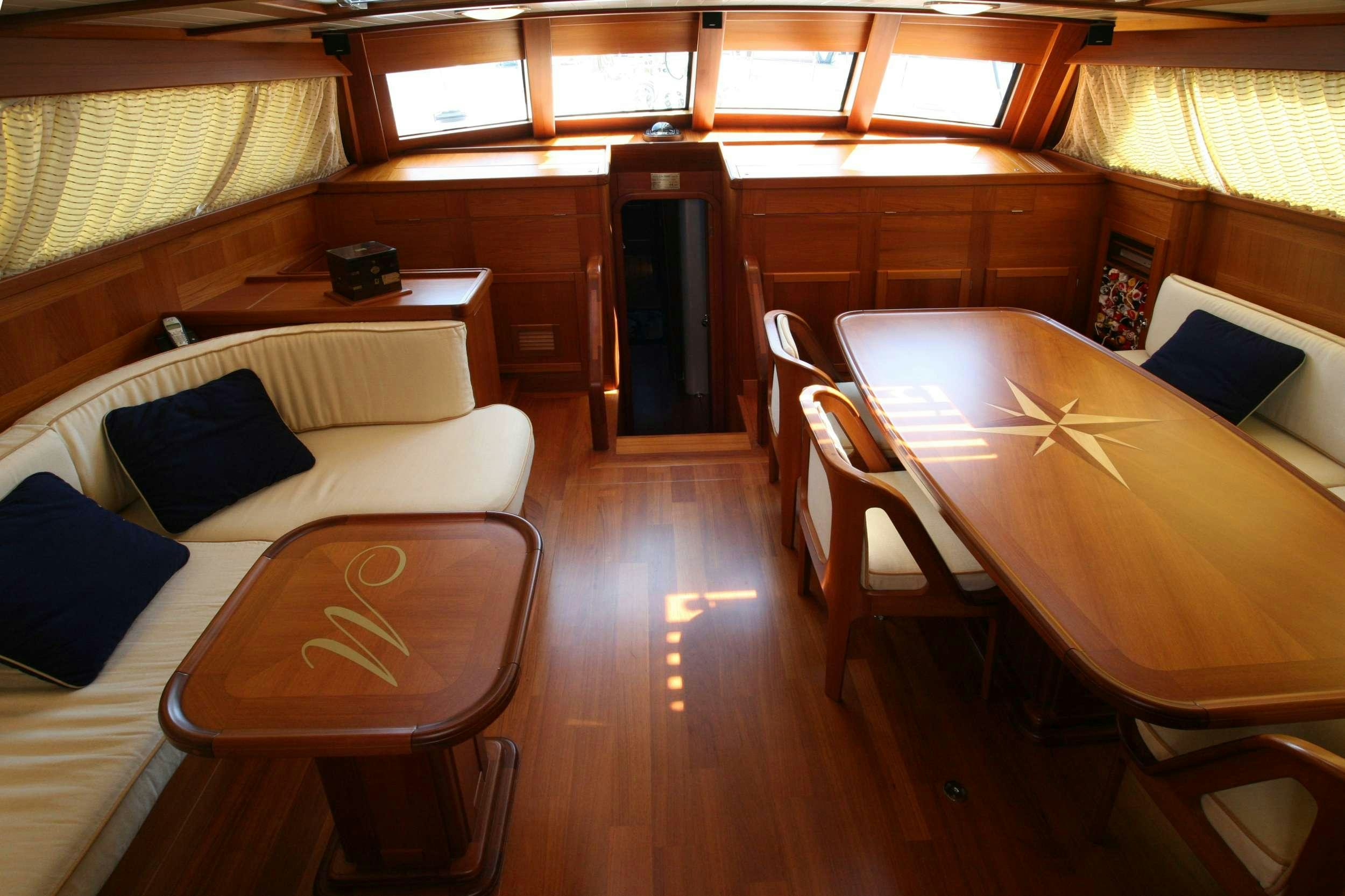 a room with a bed and a table aboard MARELLA Yacht for Charter