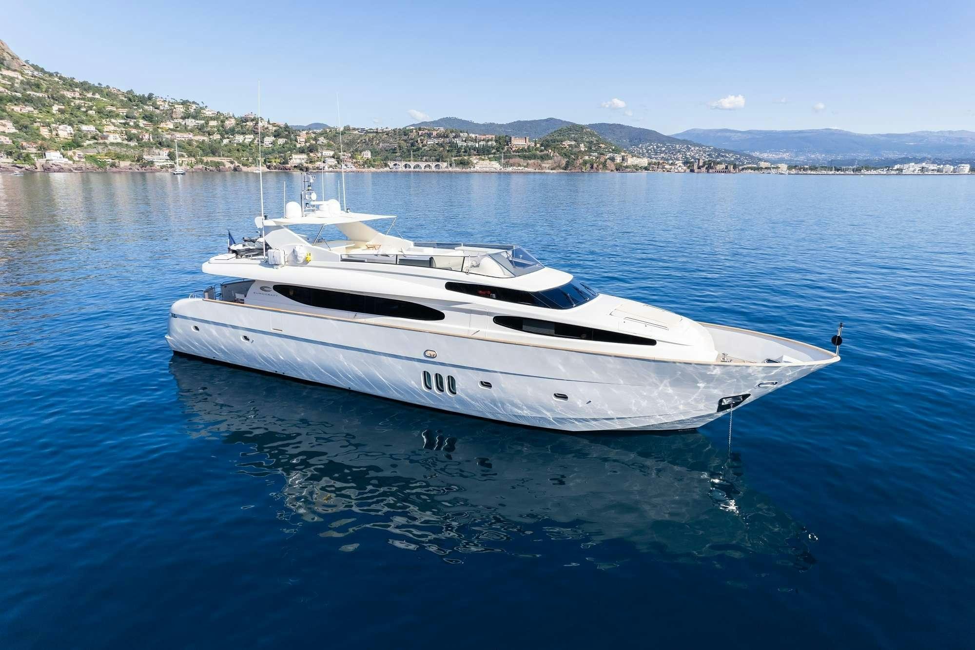 a white boat on the water aboard BEIJA FLORE Yacht for Charter
