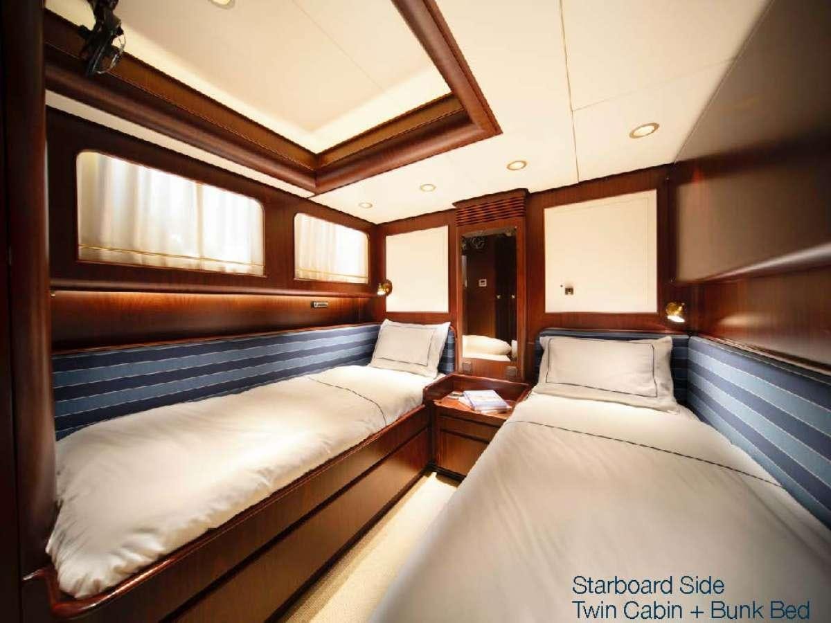a room with two beds aboard COLOMBAIO Yacht for Charter