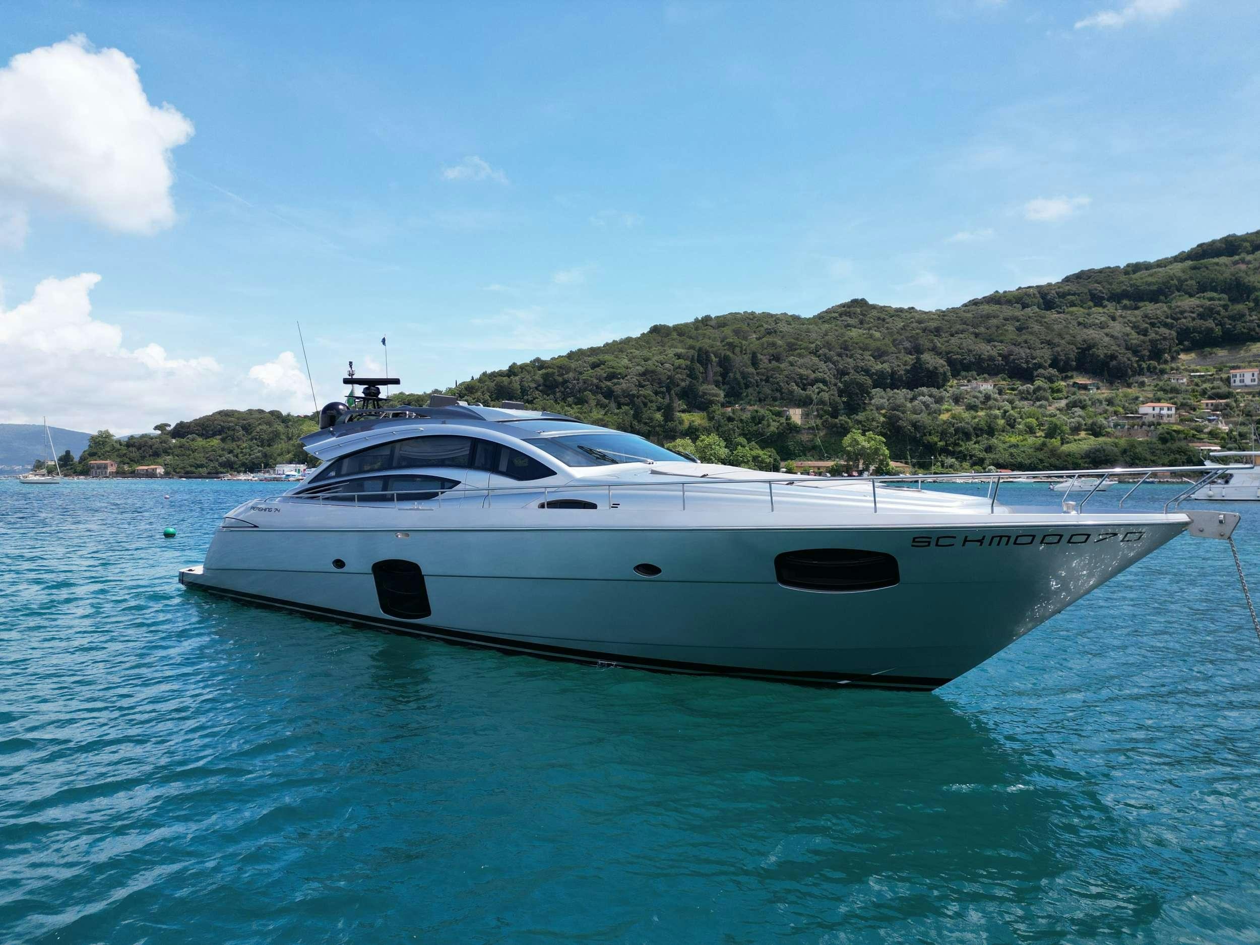a white yacht in the water aboard SUE&NTILDE;O Yacht for Charter