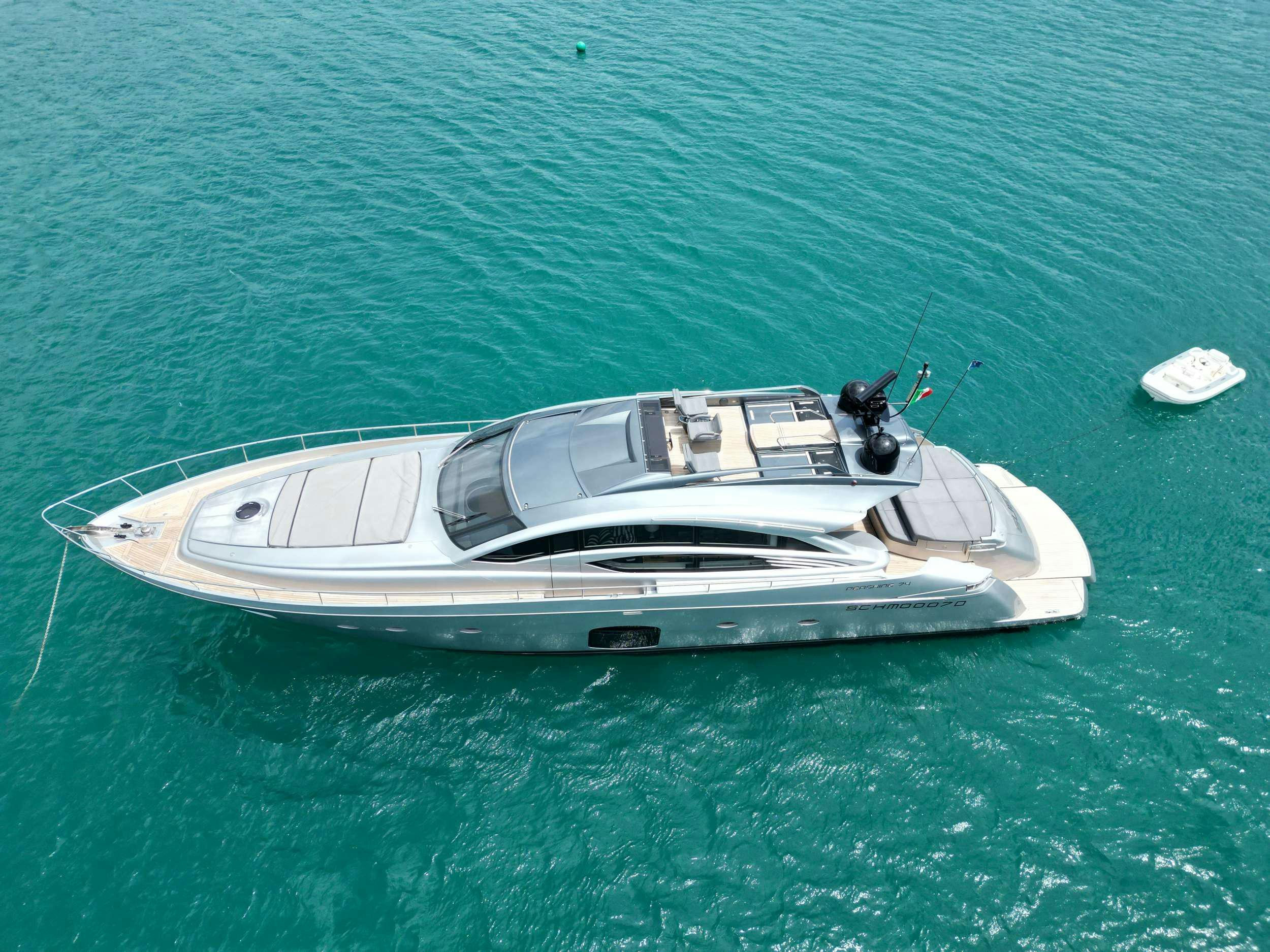a white boat on water aboard SUE&NTILDE;O Yacht for Charter