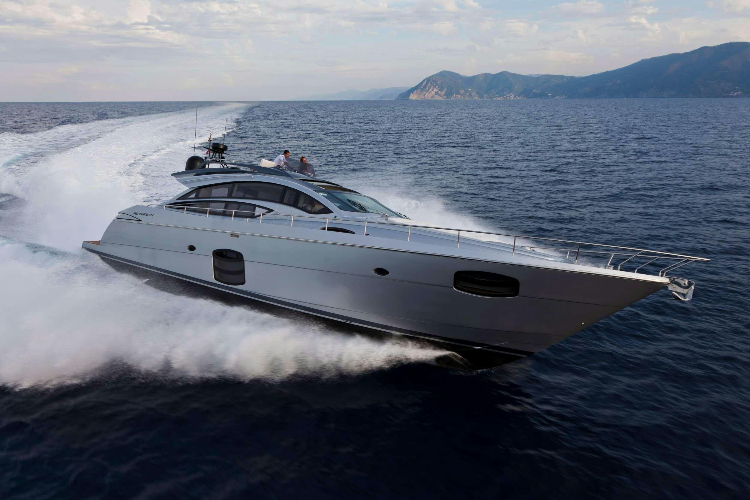 a white yacht on the water aboard SUE&NTILDE;O Yacht for Charter