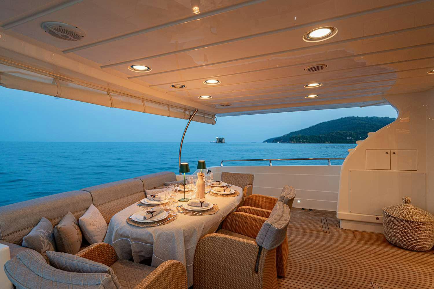 a living room with a large pool aboard ROCK MOON Yacht for Charter