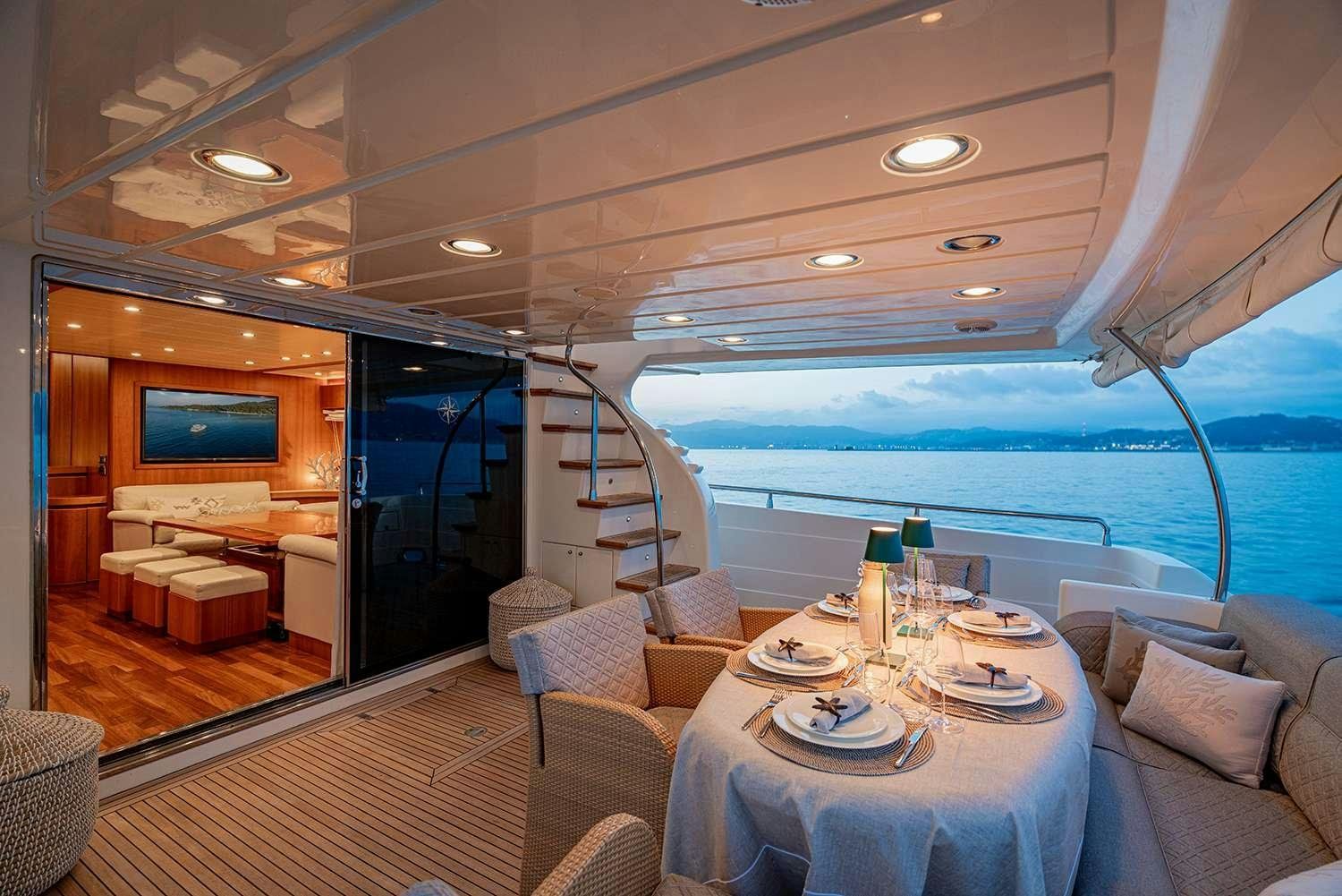 a room with a table and chairs aboard ROCK MOON Yacht for Charter