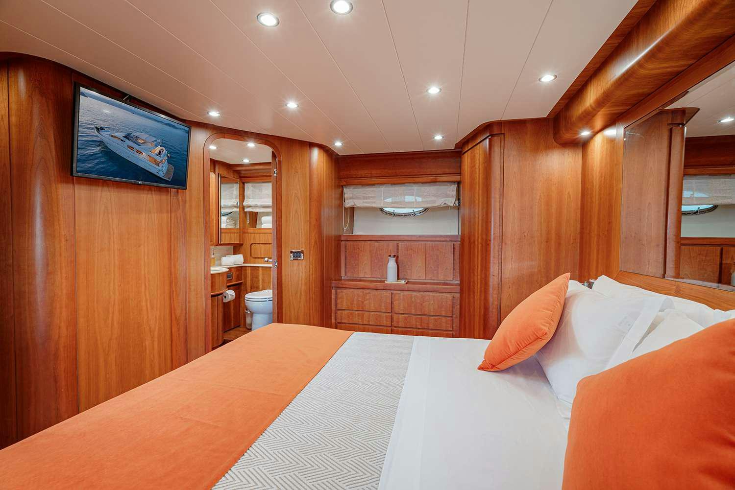 a bed in a room aboard ROCK MOON Yacht for Charter