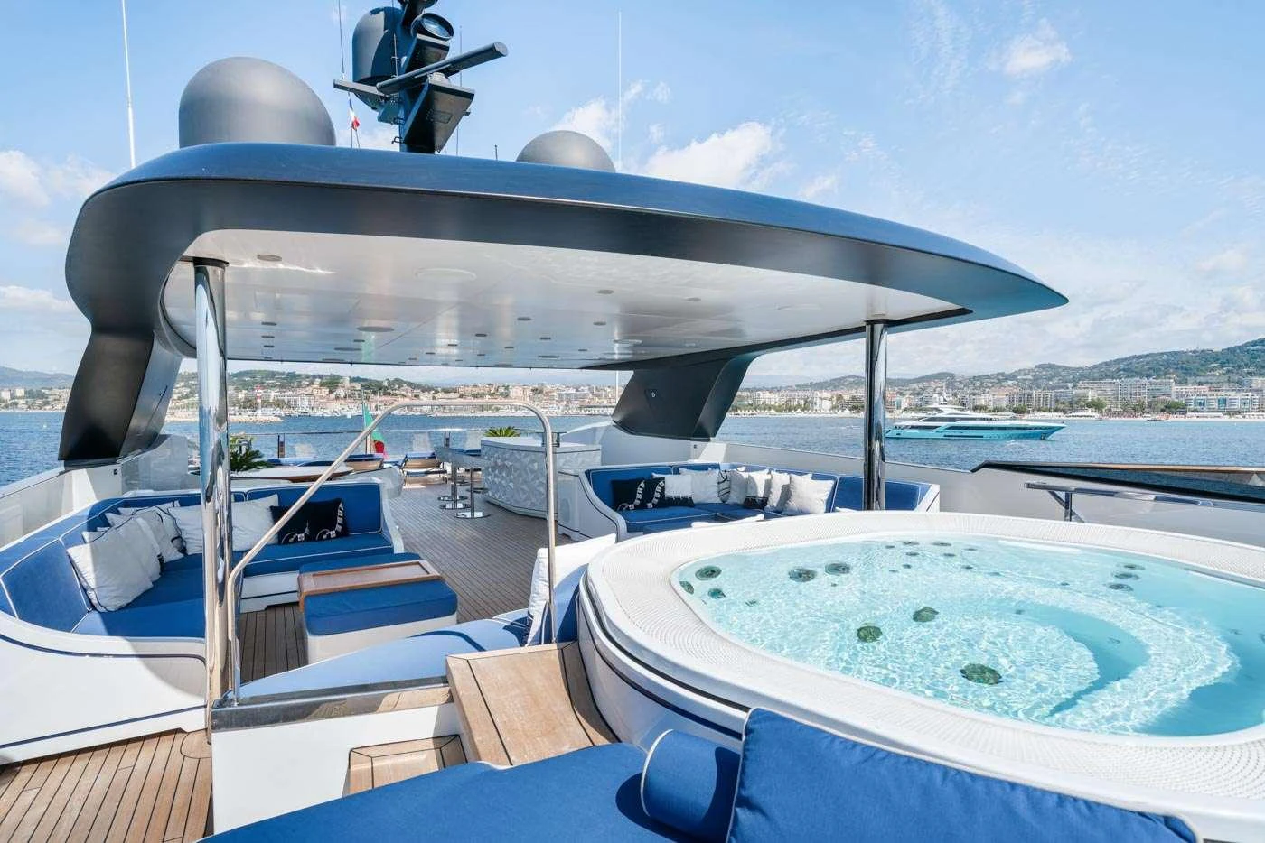 a boat with a pool aboard ALULIM Yacht for Charter