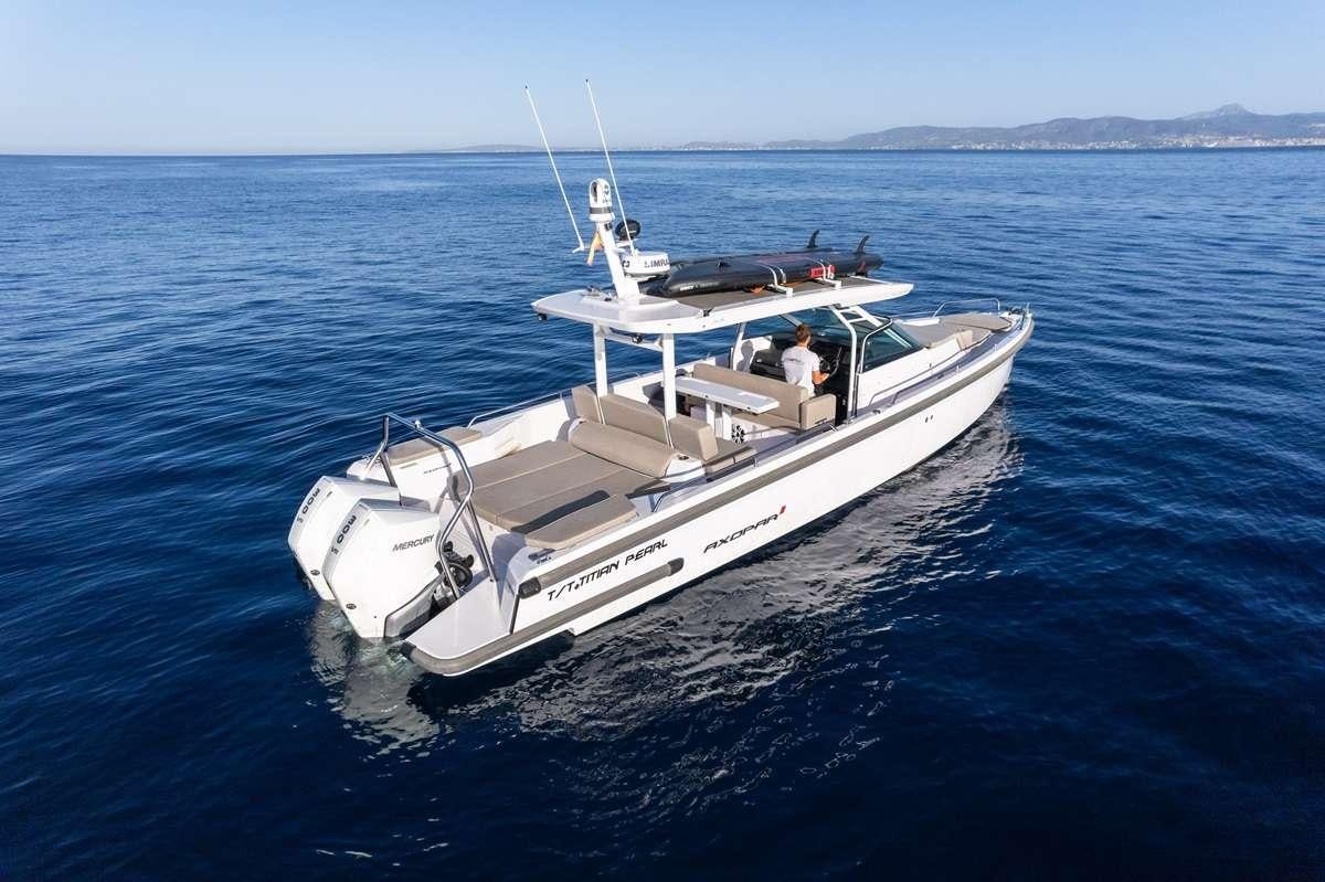 a boat in the water aboard TITIAN PEARL Yacht for Charter