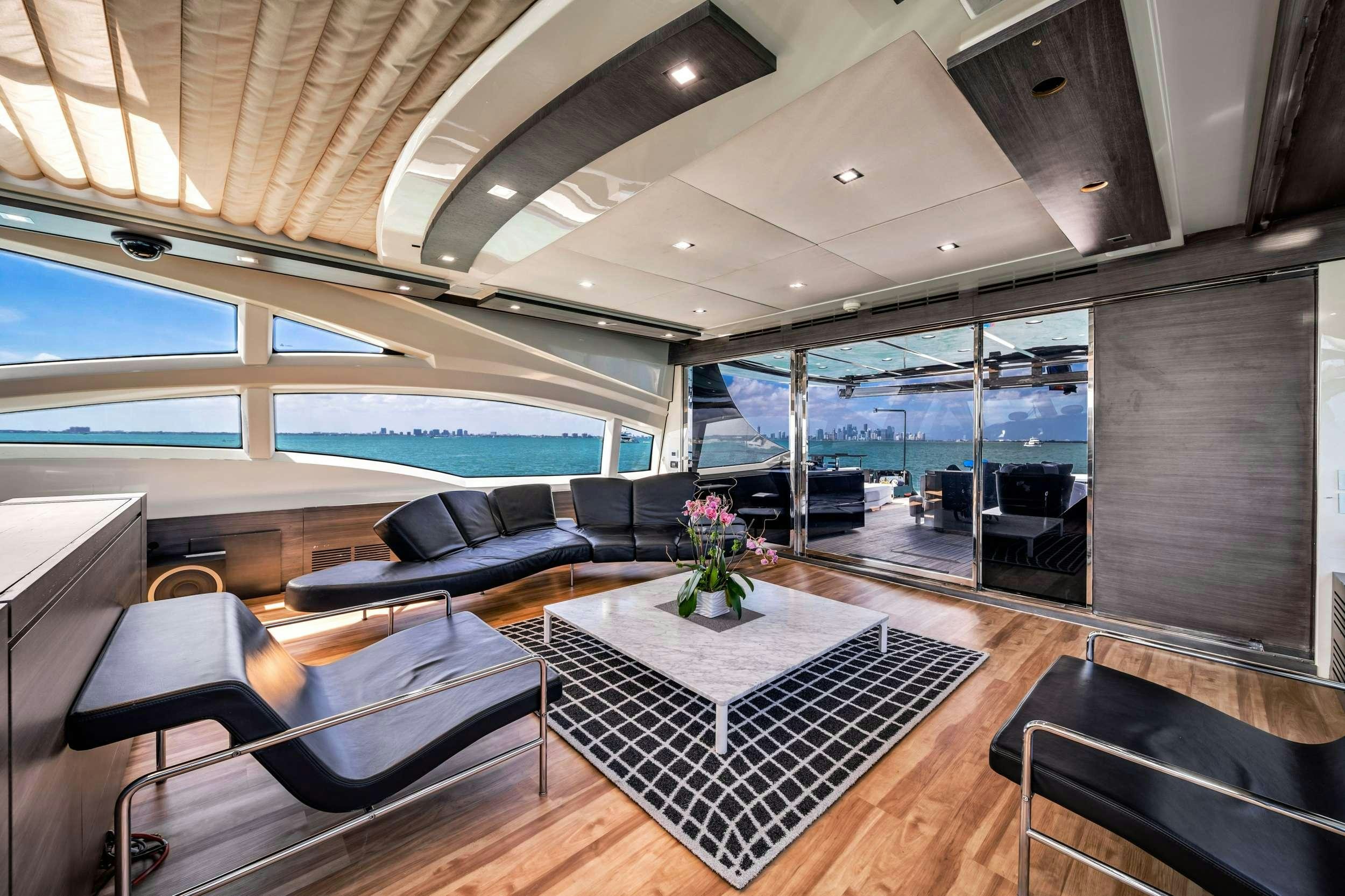a room with a large glass wall and a large open window aboard SETTE Yacht for Charter