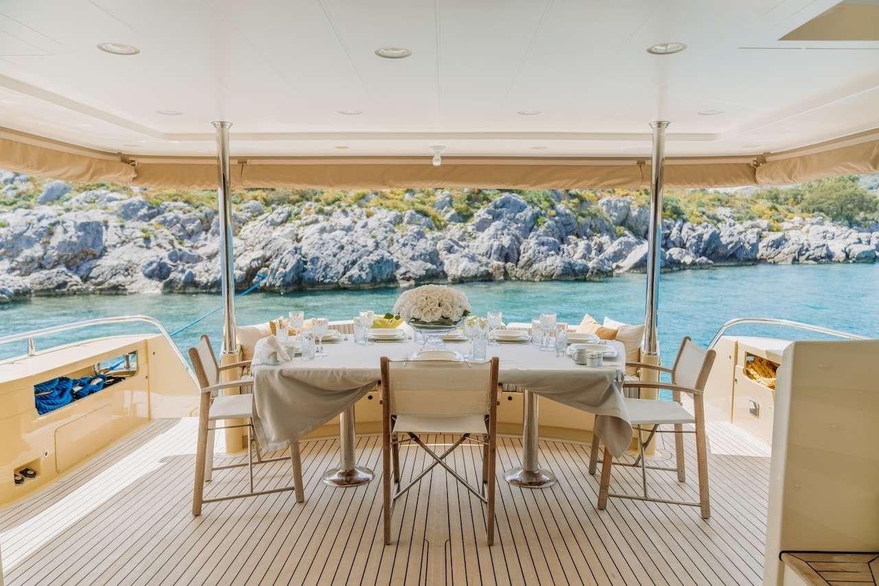 a table set for a meal aboard REIS Yacht for Charter