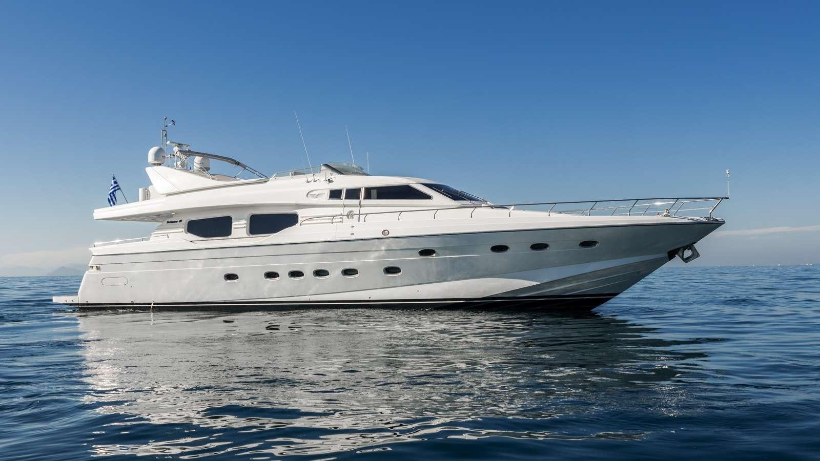 a white yacht on the water aboard ALFA Yacht for Charter