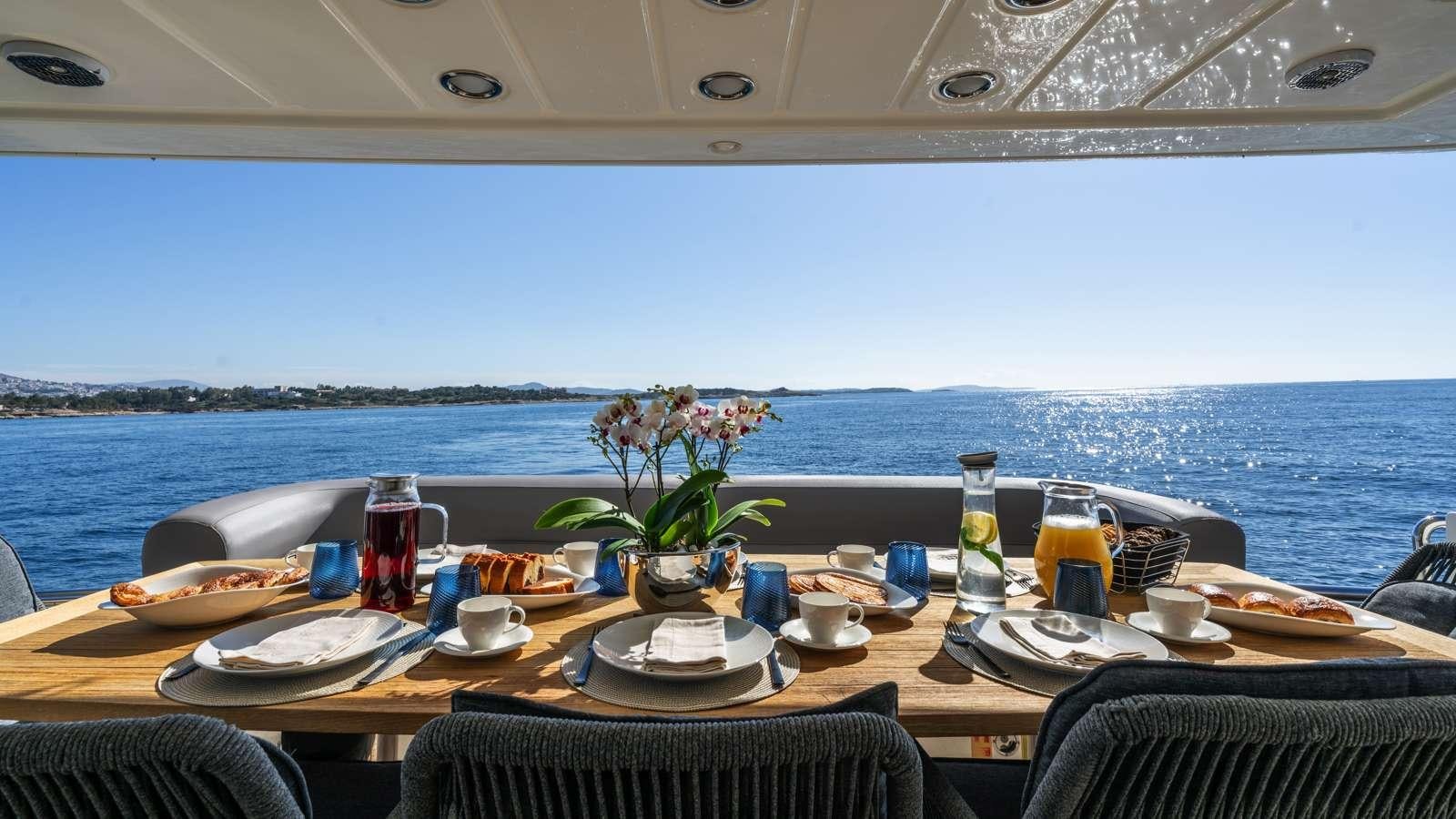 a table with food on it aboard ALFA Yacht for Charter