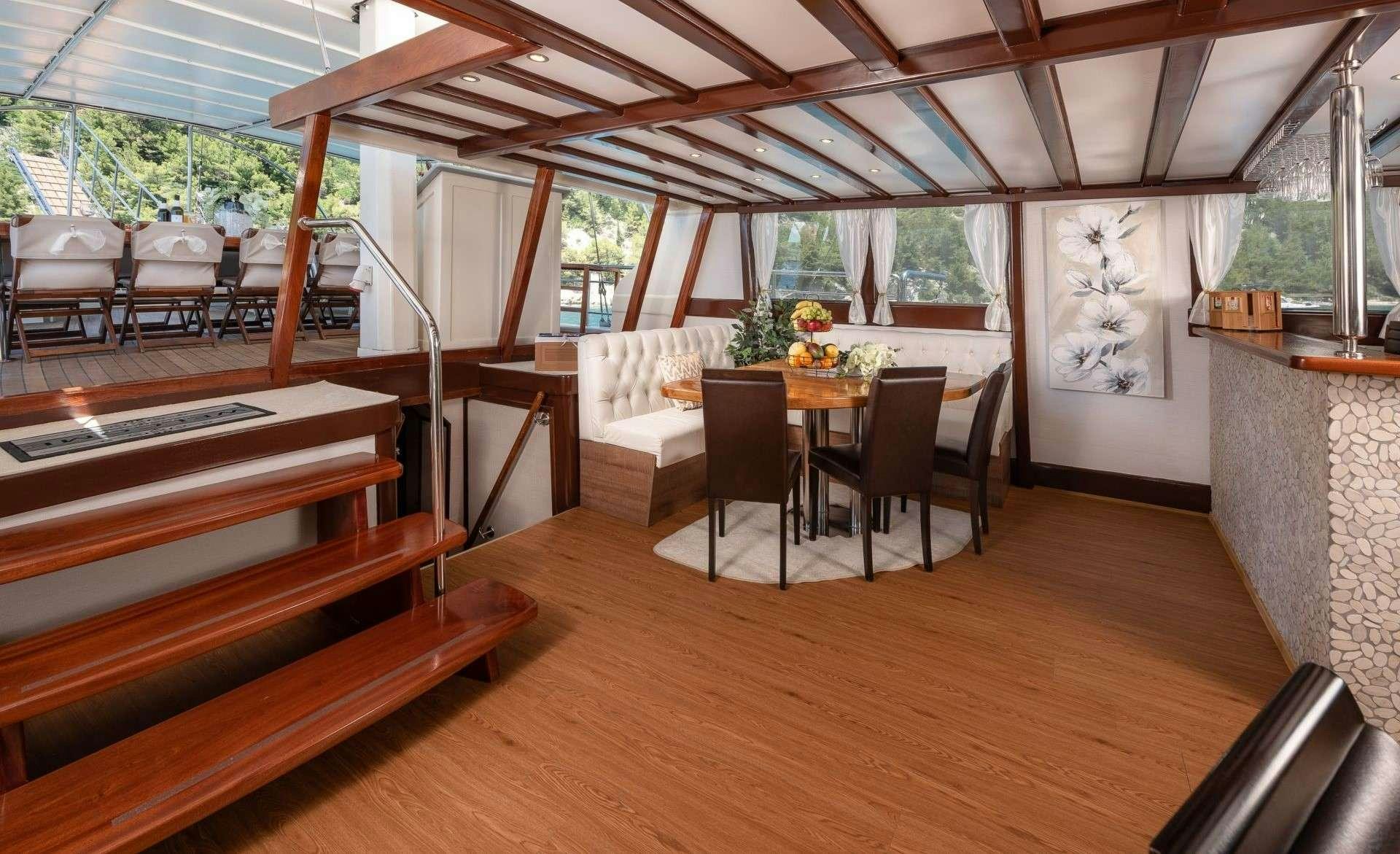 a room with a table and chairs aboard NAUTILUS Yacht for Charter