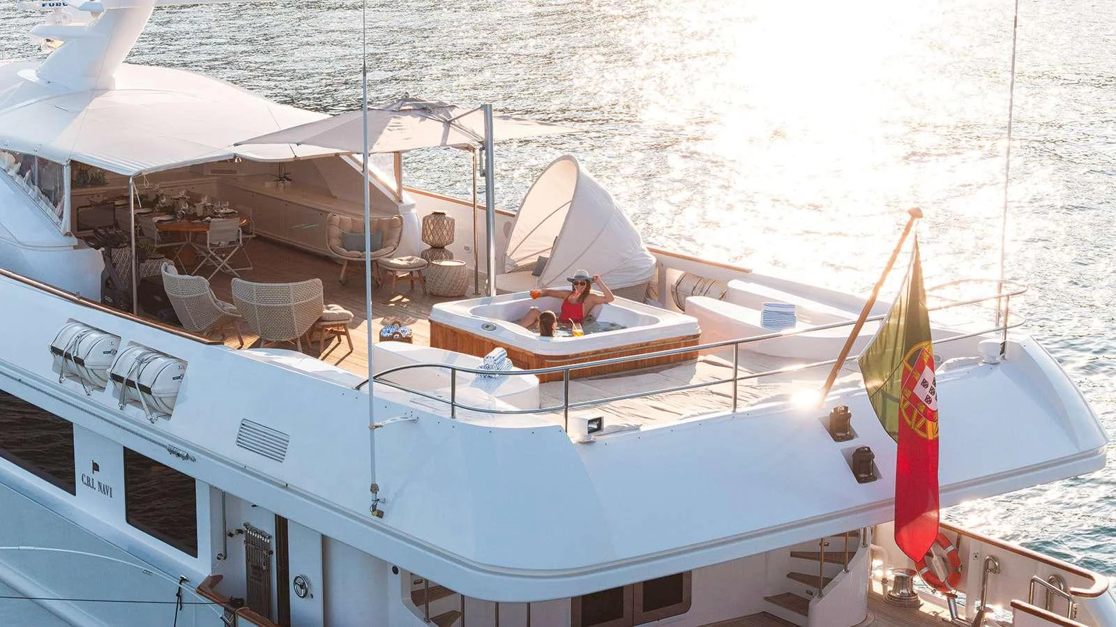 a boat with a person in it aboard SOPHIE BLUE Yacht for Charter