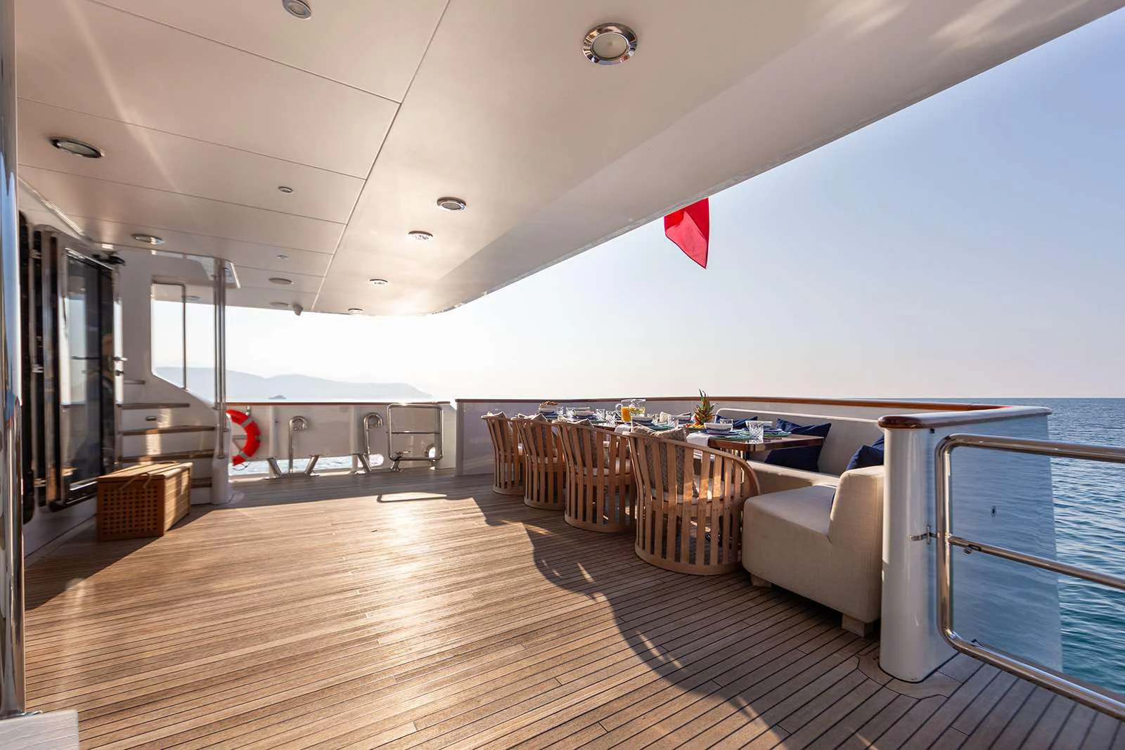 a large room with a wood floor and a wood floor aboard SOPHIE BLUE Yacht for Charter