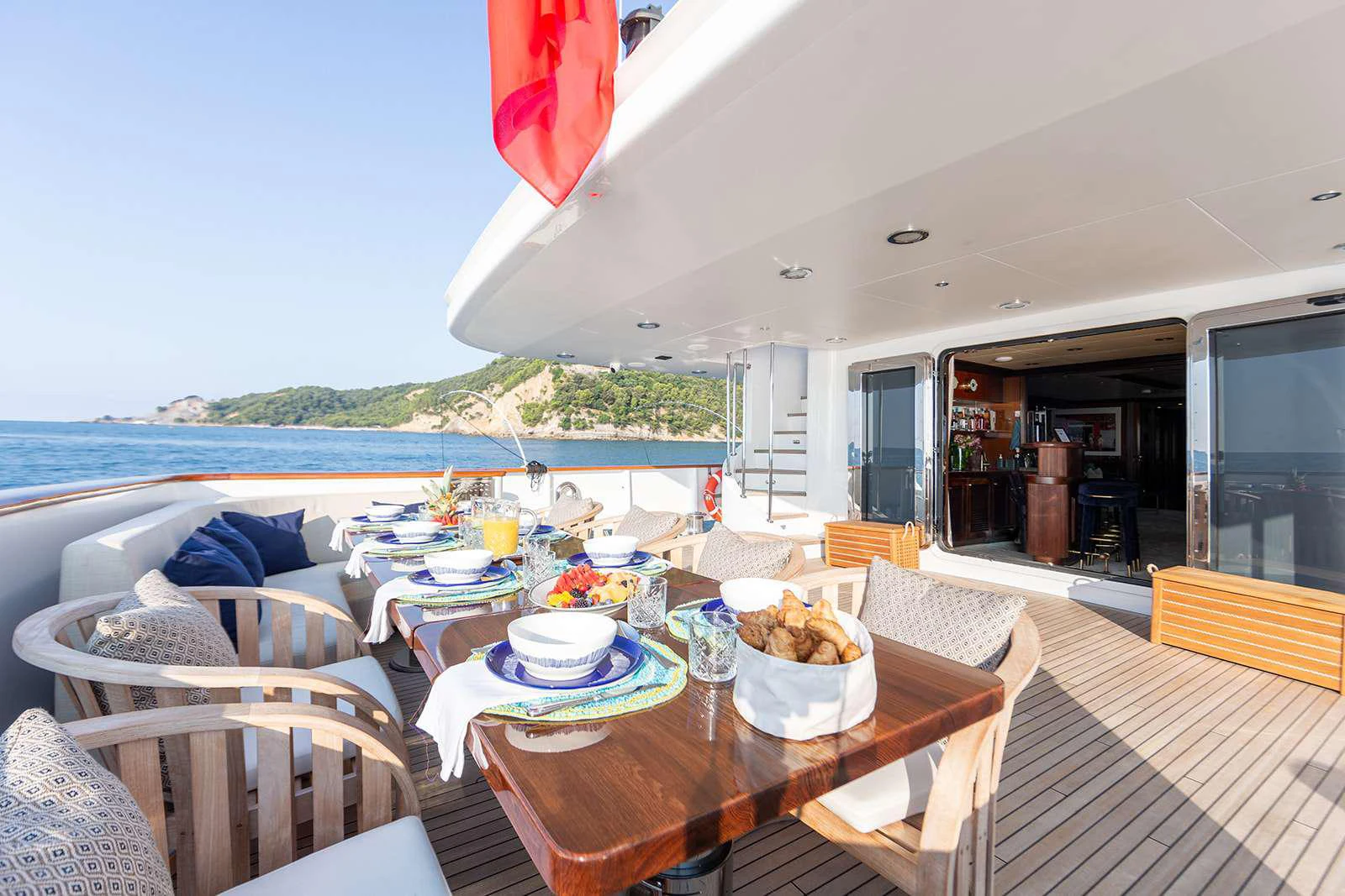 a table with food on it aboard SOPHIE BLUE Yacht for Charter