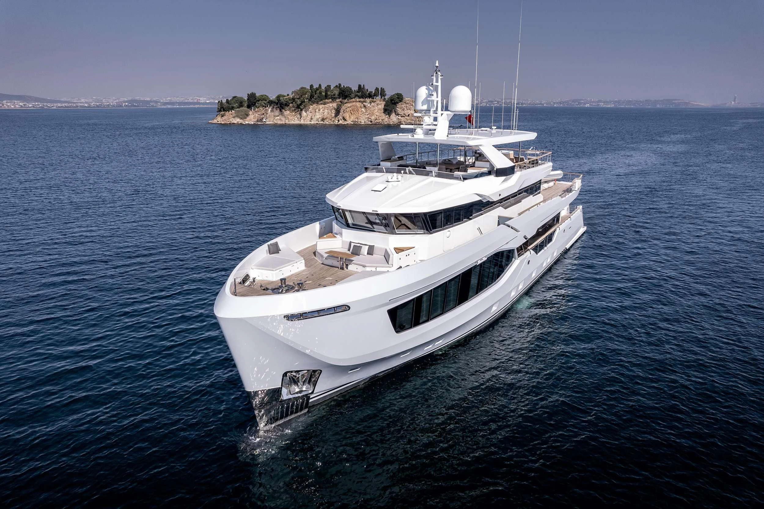a boat in the water aboard EAU LA LA Yacht for Charter
