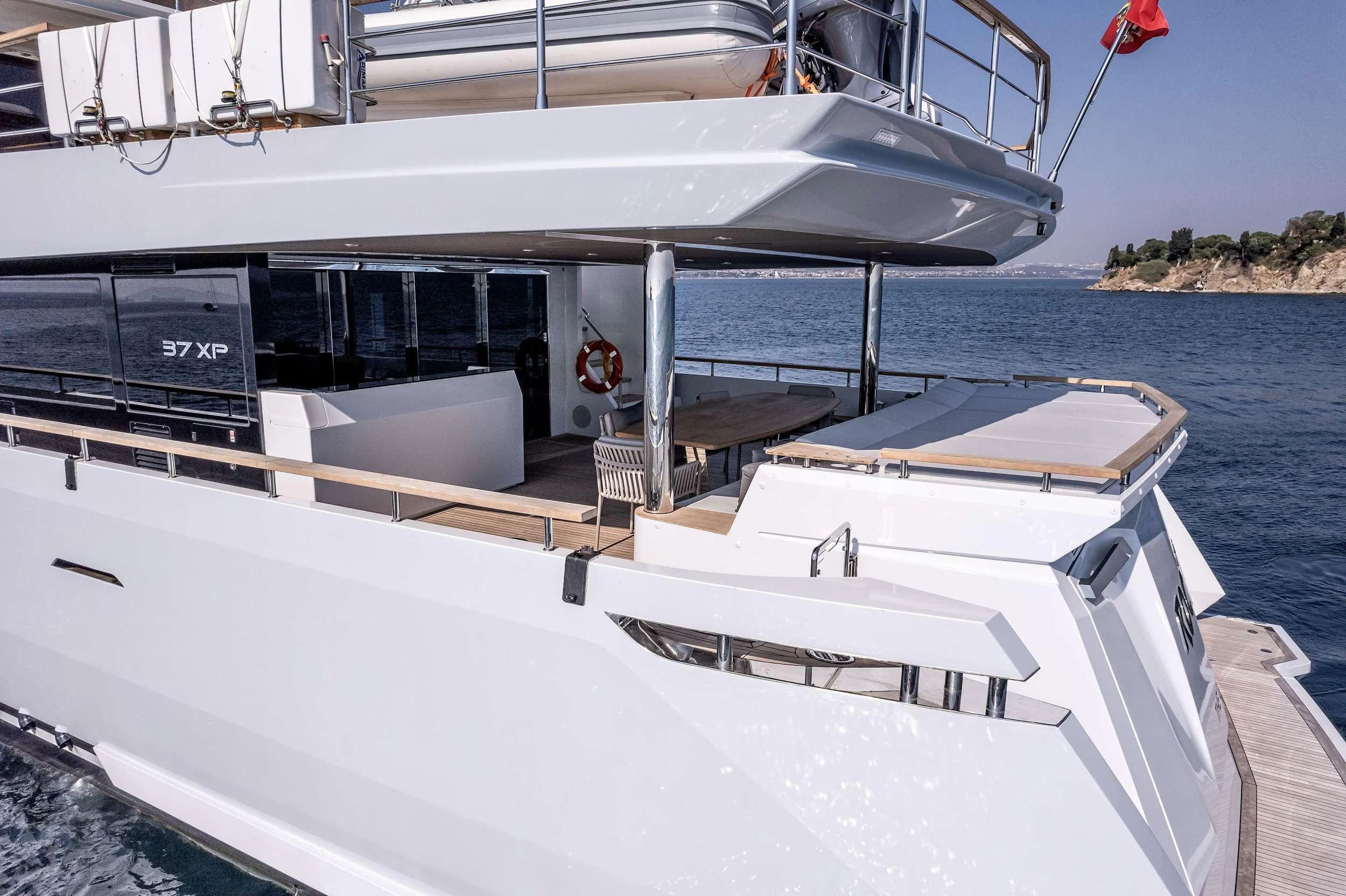 a boat on the water aboard EAU LA LA Yacht for Charter