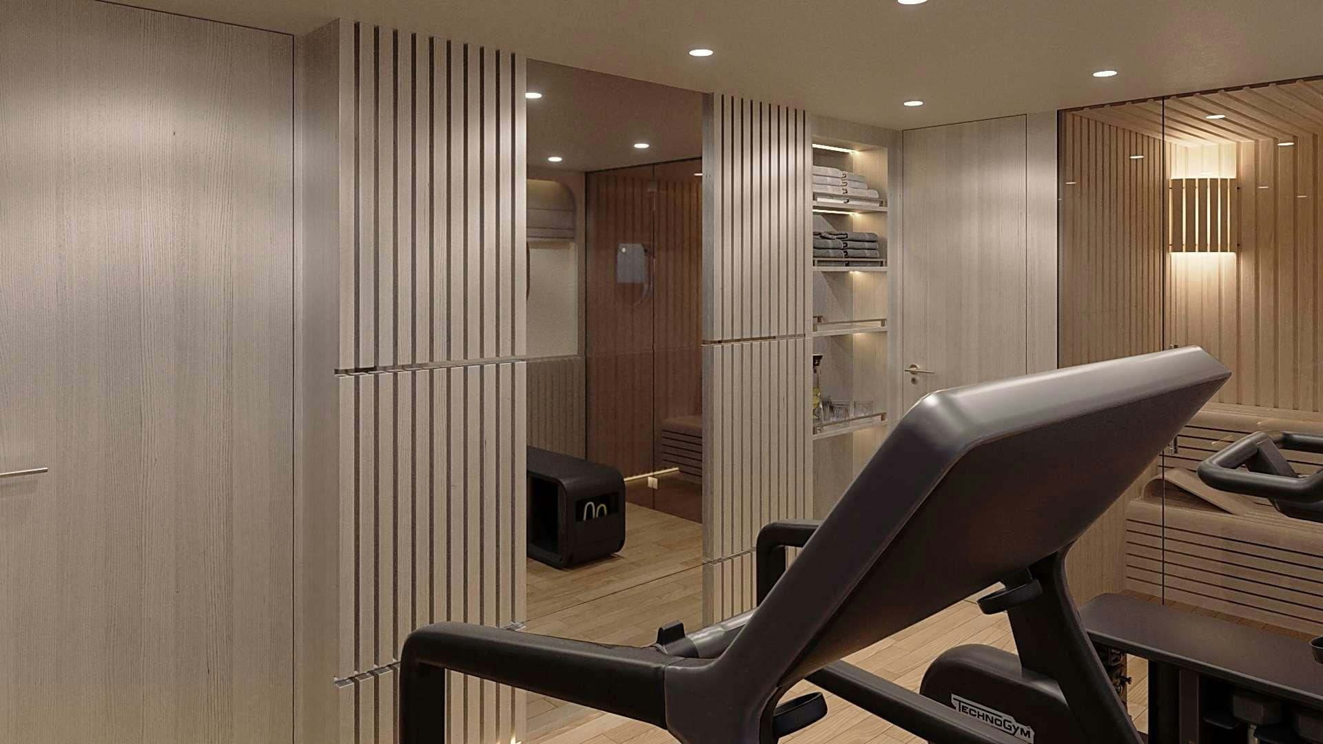 a room with a desk and a chair aboard MAIA Yacht for Charter