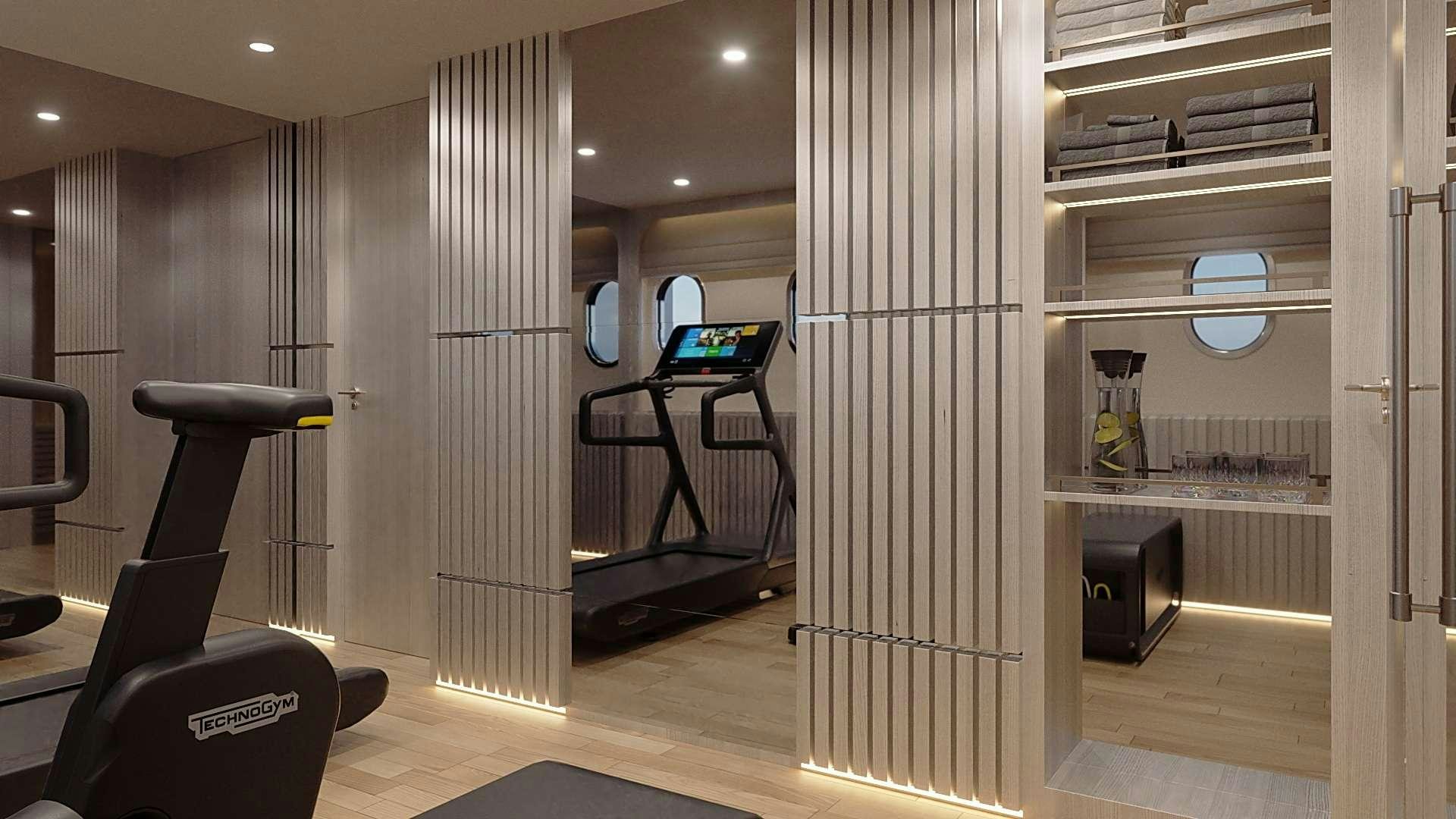 a room with a desk and a computer aboard MAIA Yacht for Charter