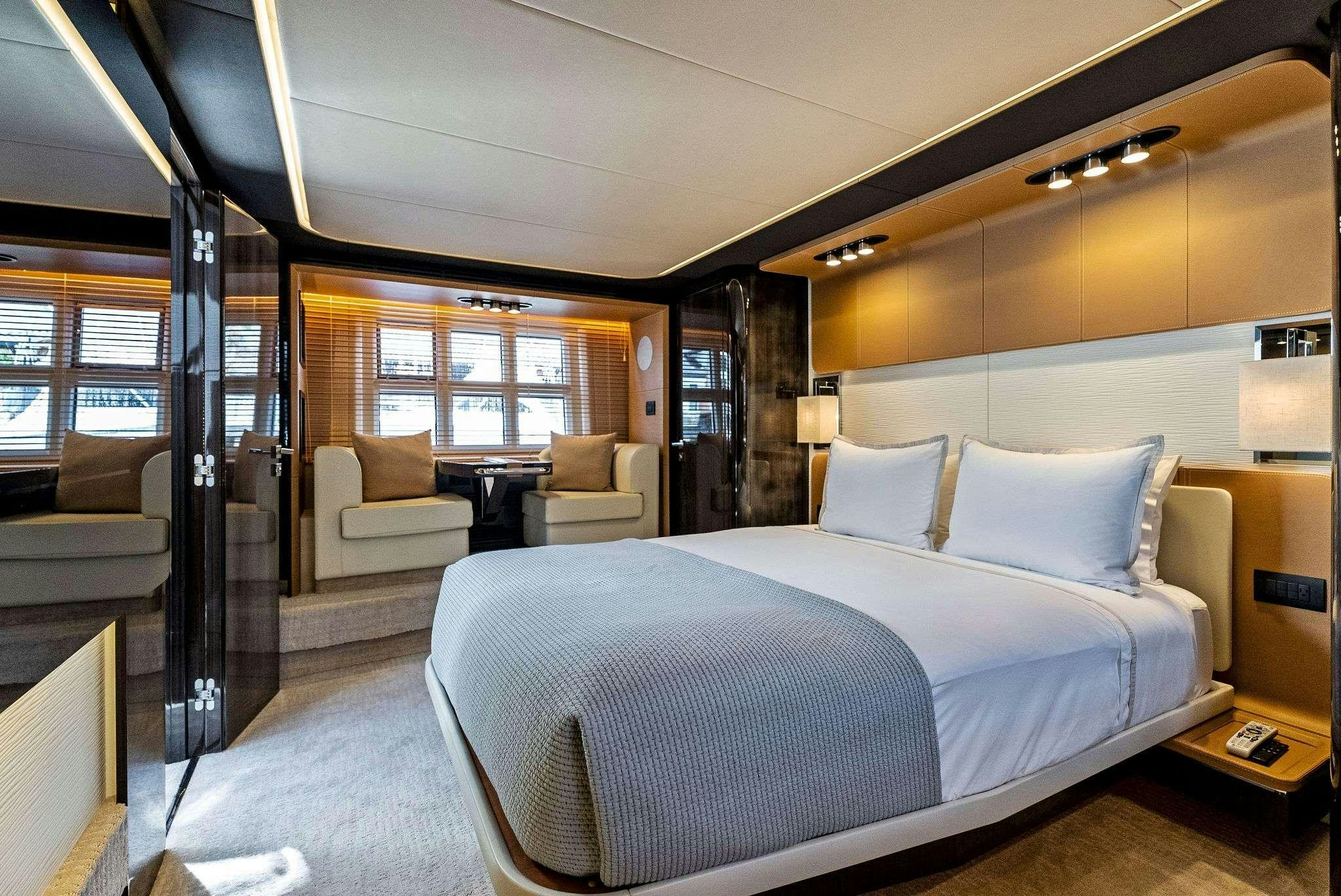 a bed in a room aboard FANTASTIC Yacht for Charter