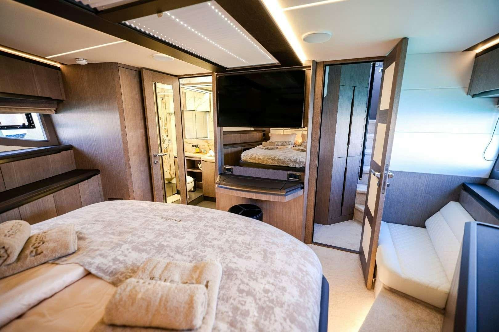 a bed in a room aboard FG STAR Yacht for Charter