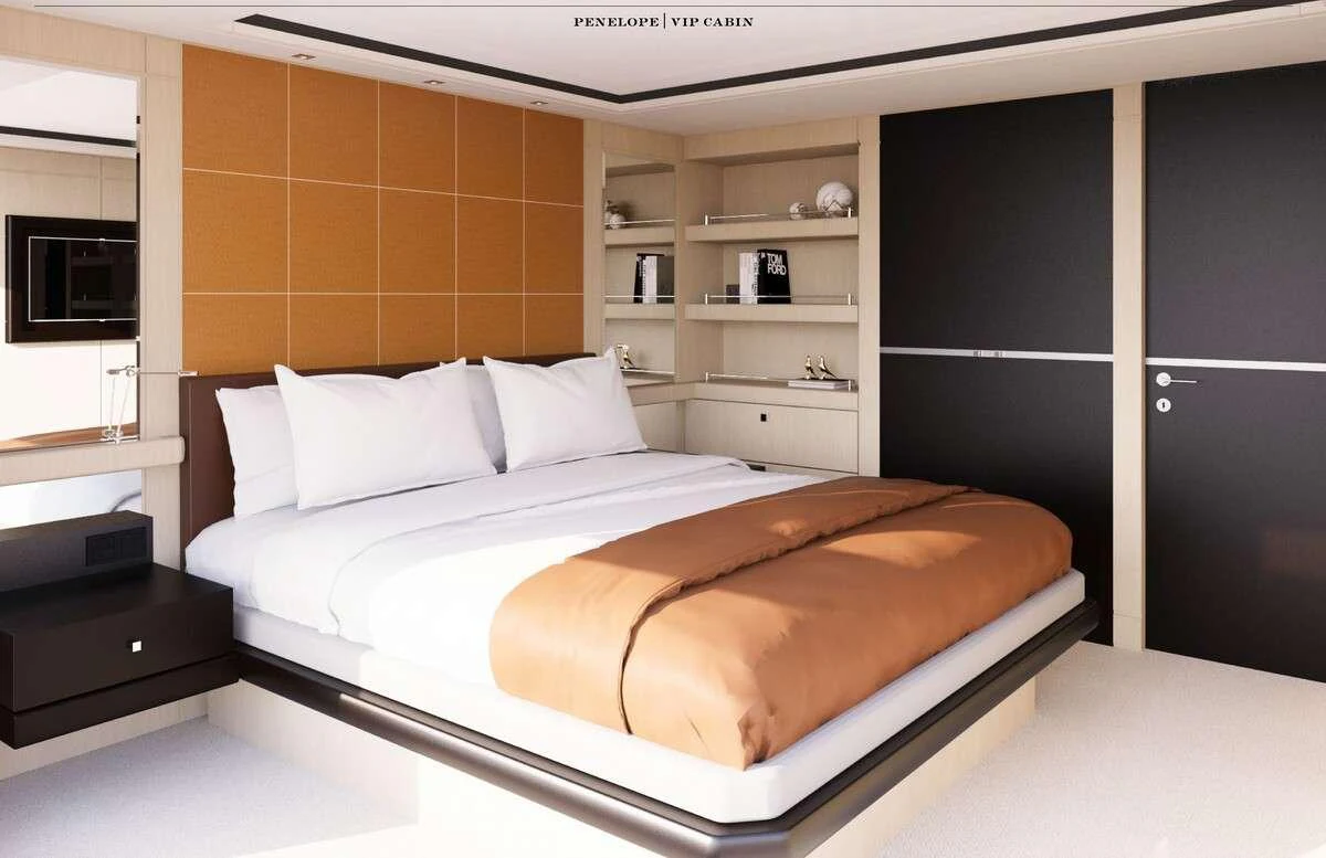 a bed in a room aboard PENELOPE Yacht for Charter